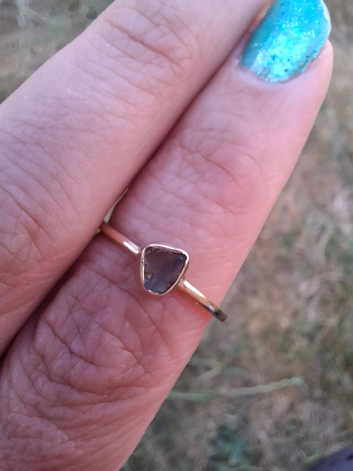 Moldavite Ring,14K GOLD Plated, size large O, Tektite (Ref: R344)
