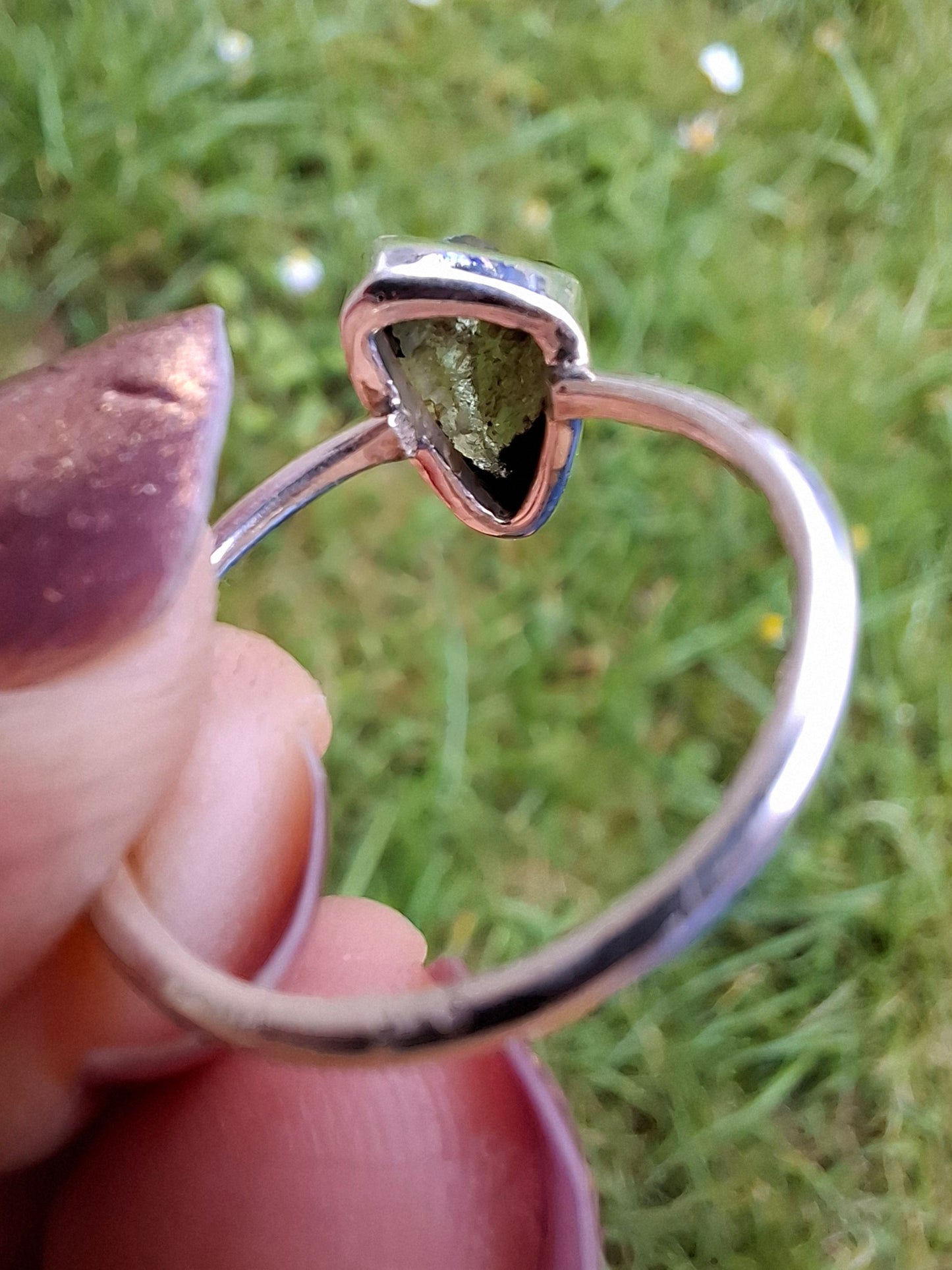 Moldavite Ring, size large K/small L, 925 Silver, Tektite (Ref: R57)
