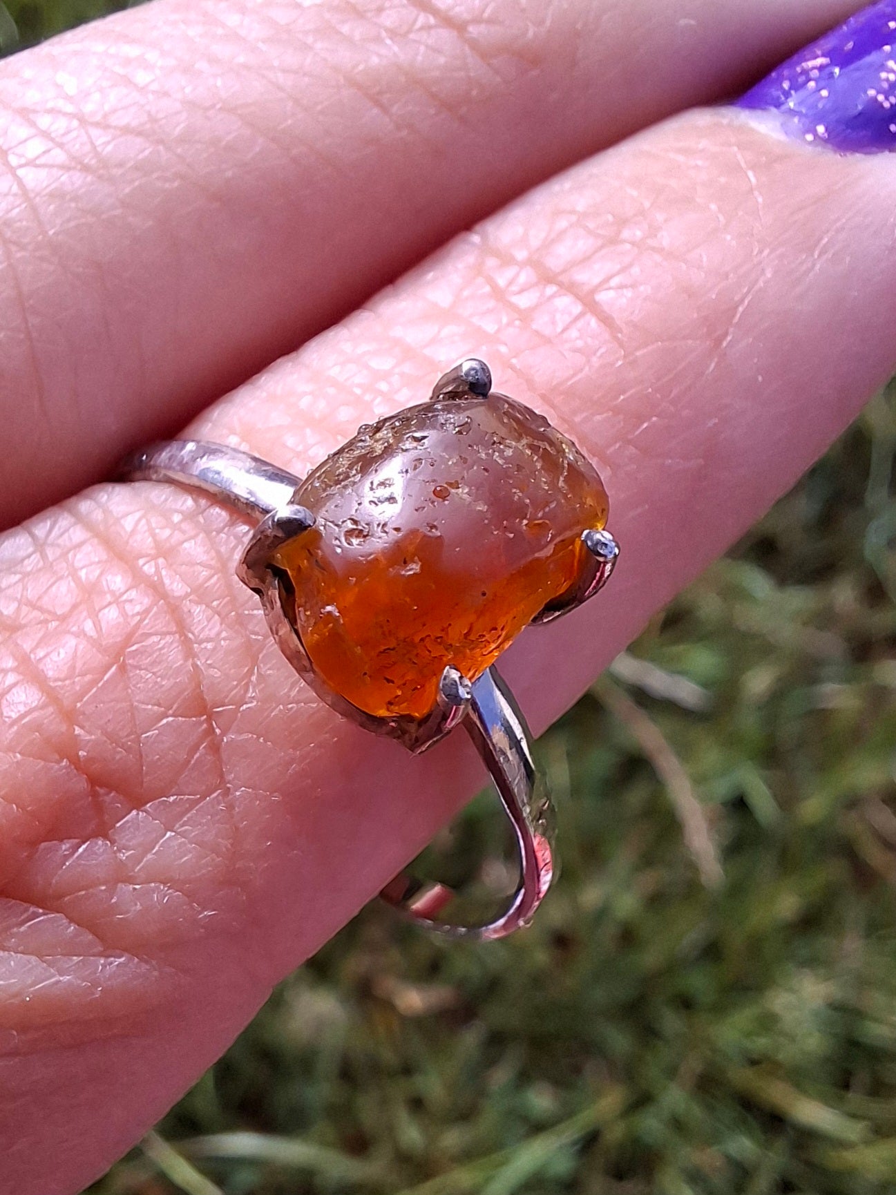 Baltic Amber Ring, size large W, 925 Silver, Fossil (Ref: AR28)