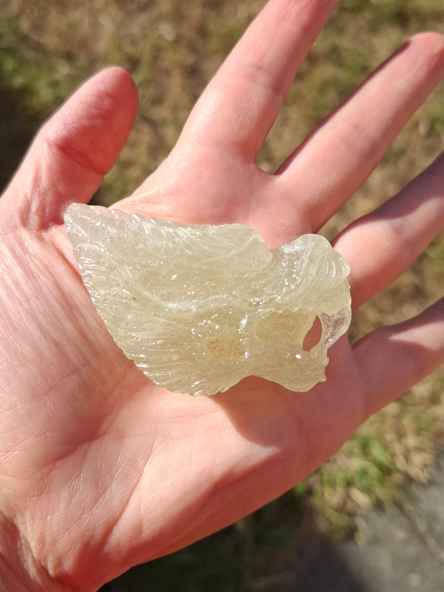 Libyan Desert Glass DRAGON HEAD Carving, 75.84g, Tektite (Ref: Dragon1)