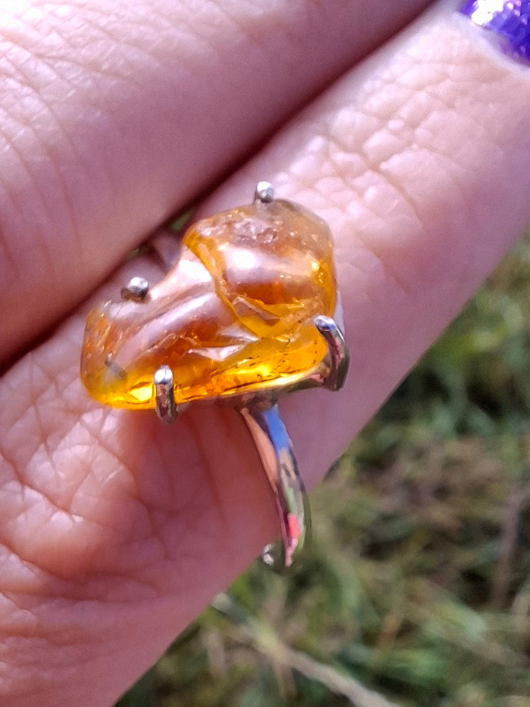 Baltic Amber Ring, size large X, 925 Silver, Fossil (Ref: AR36)