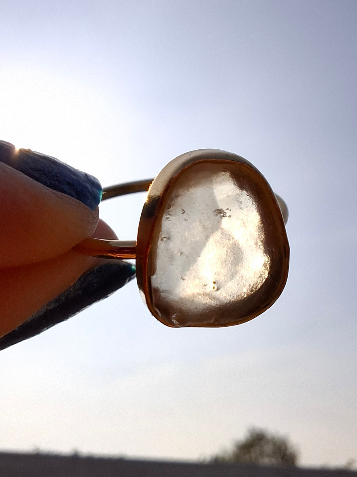 Libyan Desert Glass Ring, 14K GOLD Plated, size large Q, Tektite (Ref: LR80)