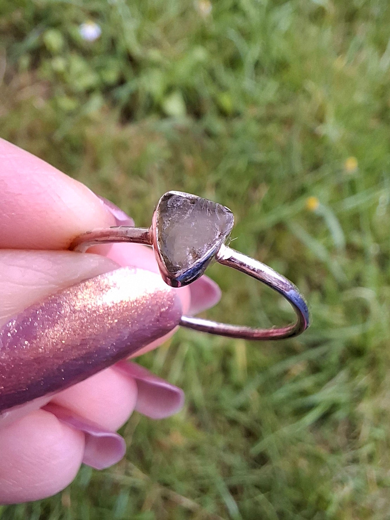 Moldavite Ring, size large R/small S, 925 Silver, Tektite (Ref: R67)