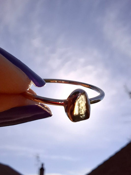 Moldavite Ring, size large R/small S, 925 Silver, Tektite (Ref: R54)