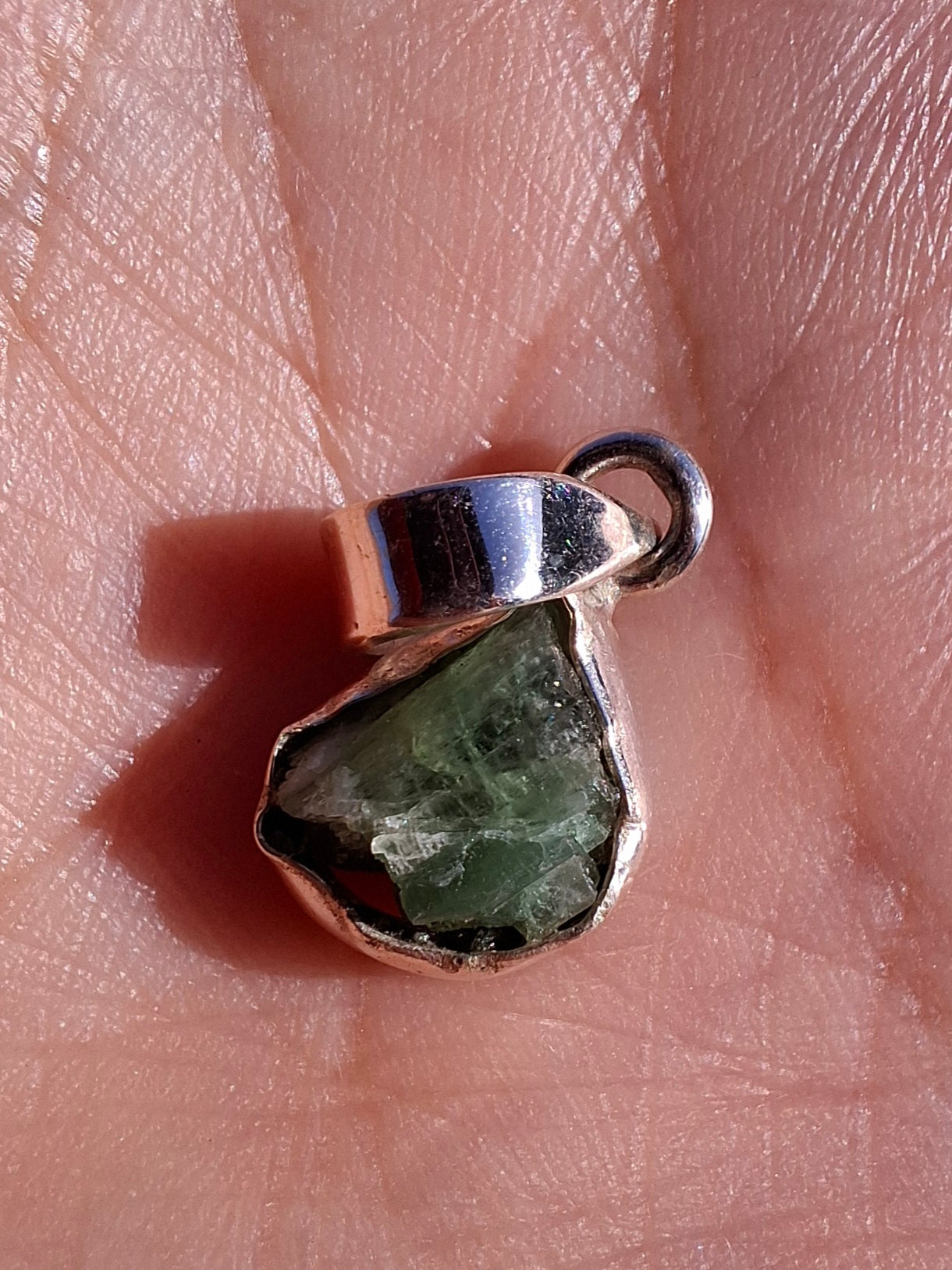 Green Tourmaline Pendant, 925 Silver, Crystal (Ref: GT7)
