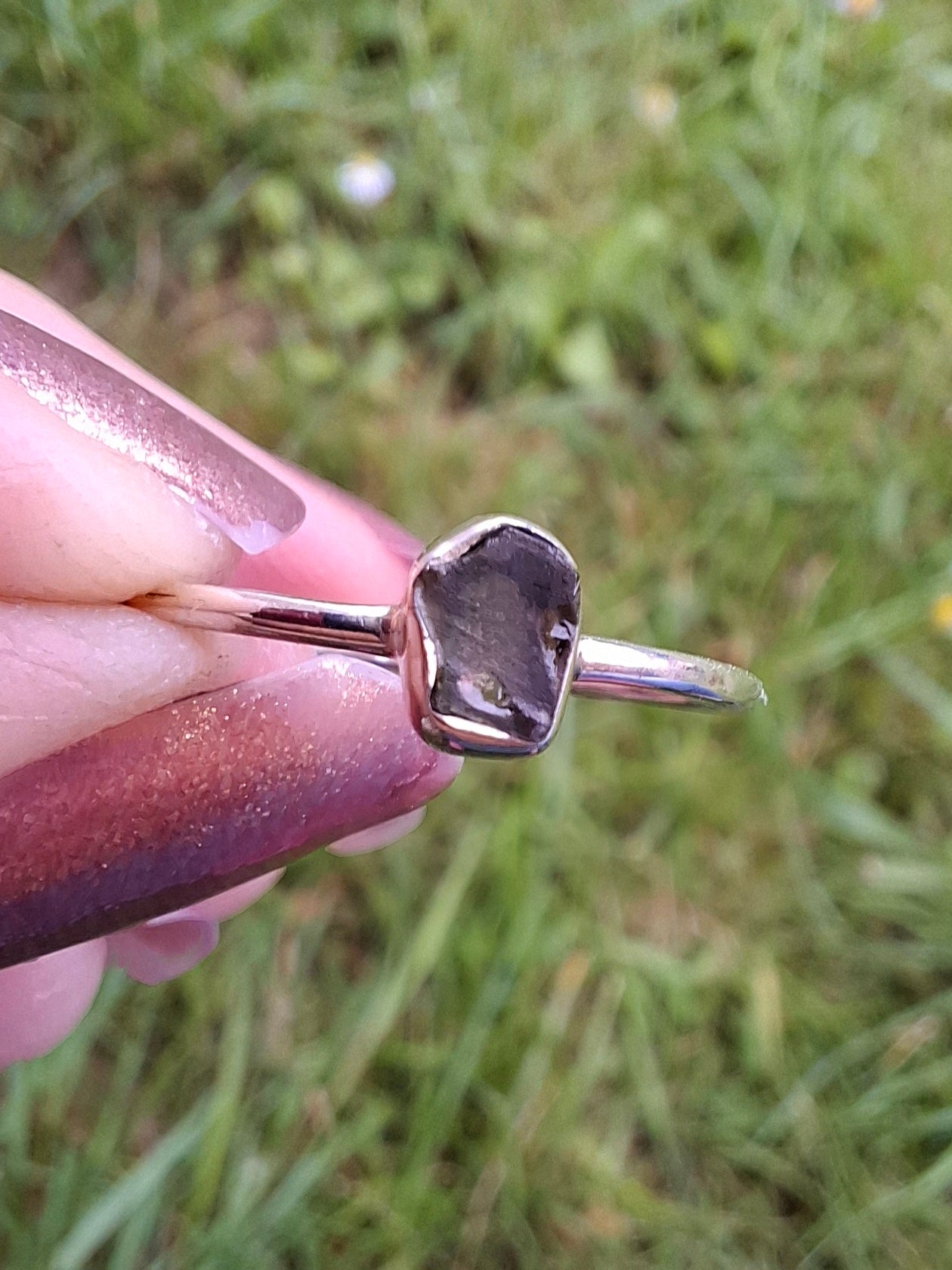 Moldavite Ring, size small R, 925 Silver, Tektite (Ref: R52)