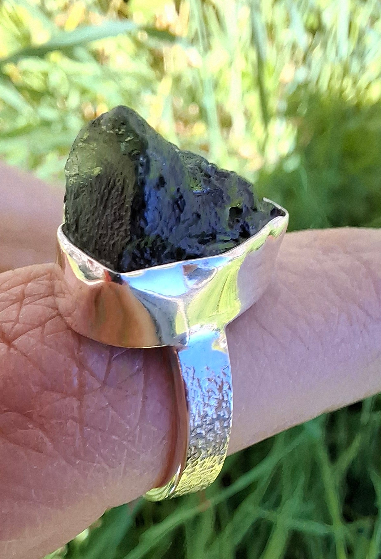 Moldavite Ring, size M, 925 Silver, Tektite (Ref: R306)