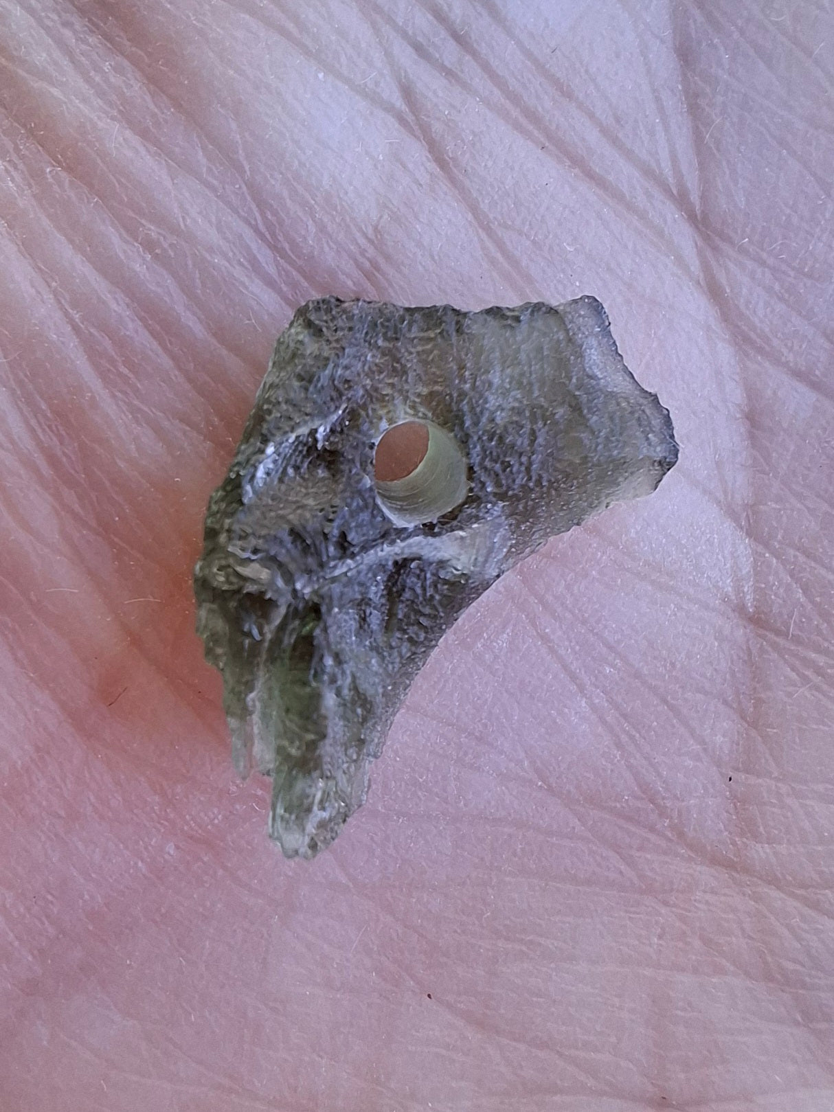 DRILLED, Moldavite Piece, 0.75g, Tektite (Ref: D23)