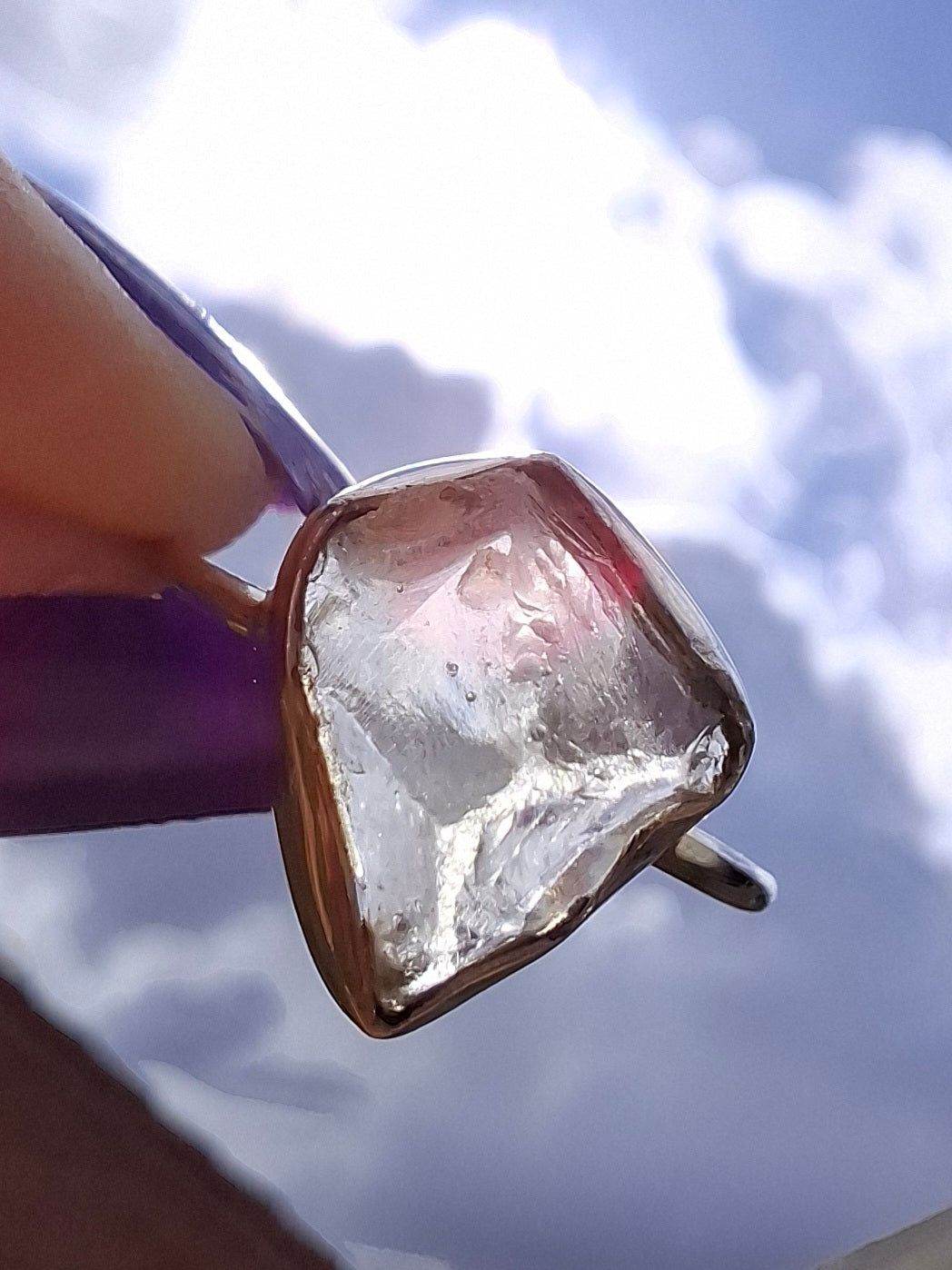 Libyan Desert Glass Ring, size large S, 925 Silver, Tektite (Ref: LR46)