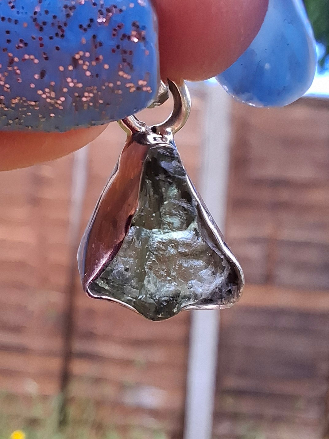 Moldavite Pendant, 925 Silver, Tektite (Ref: P74)