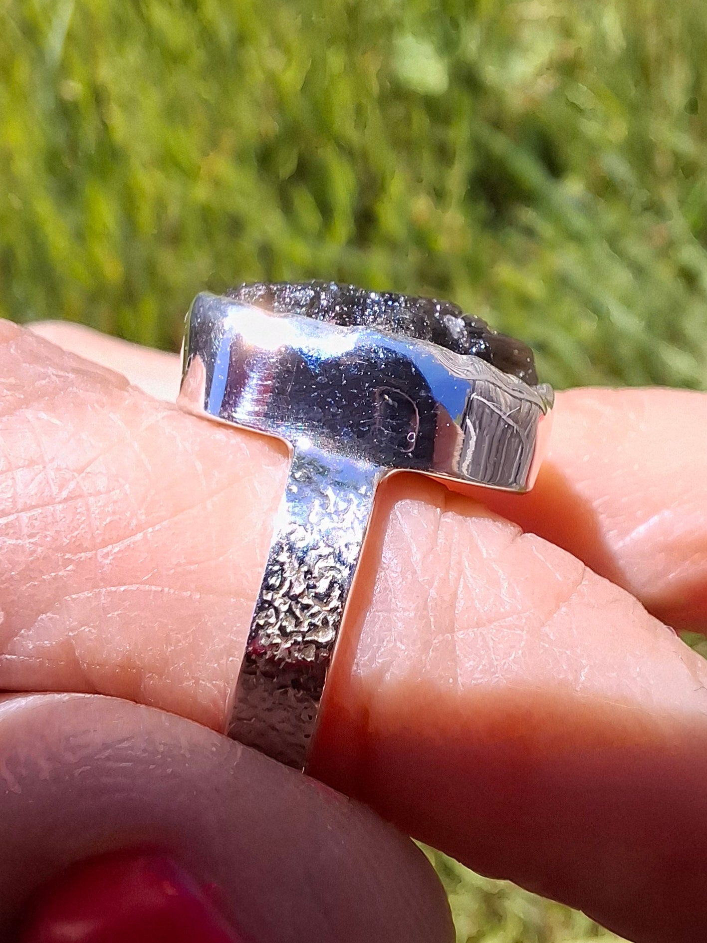Moldavite Ring, size I, 925 Silver, Tektite (Ref: R296)