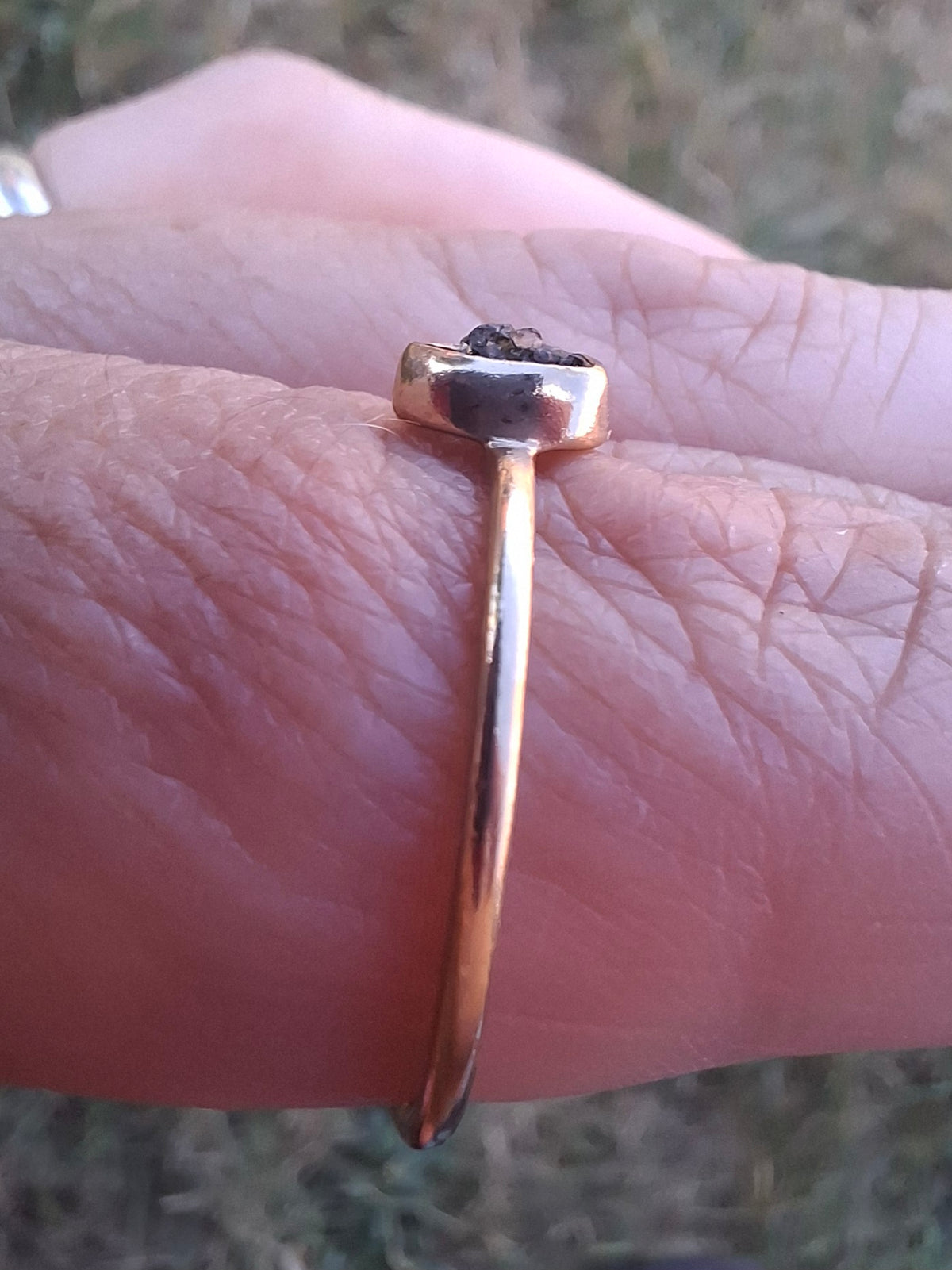 Moldavite Ring, 14K GOLD Plated, size large S, Tektite (Ref: R345)
