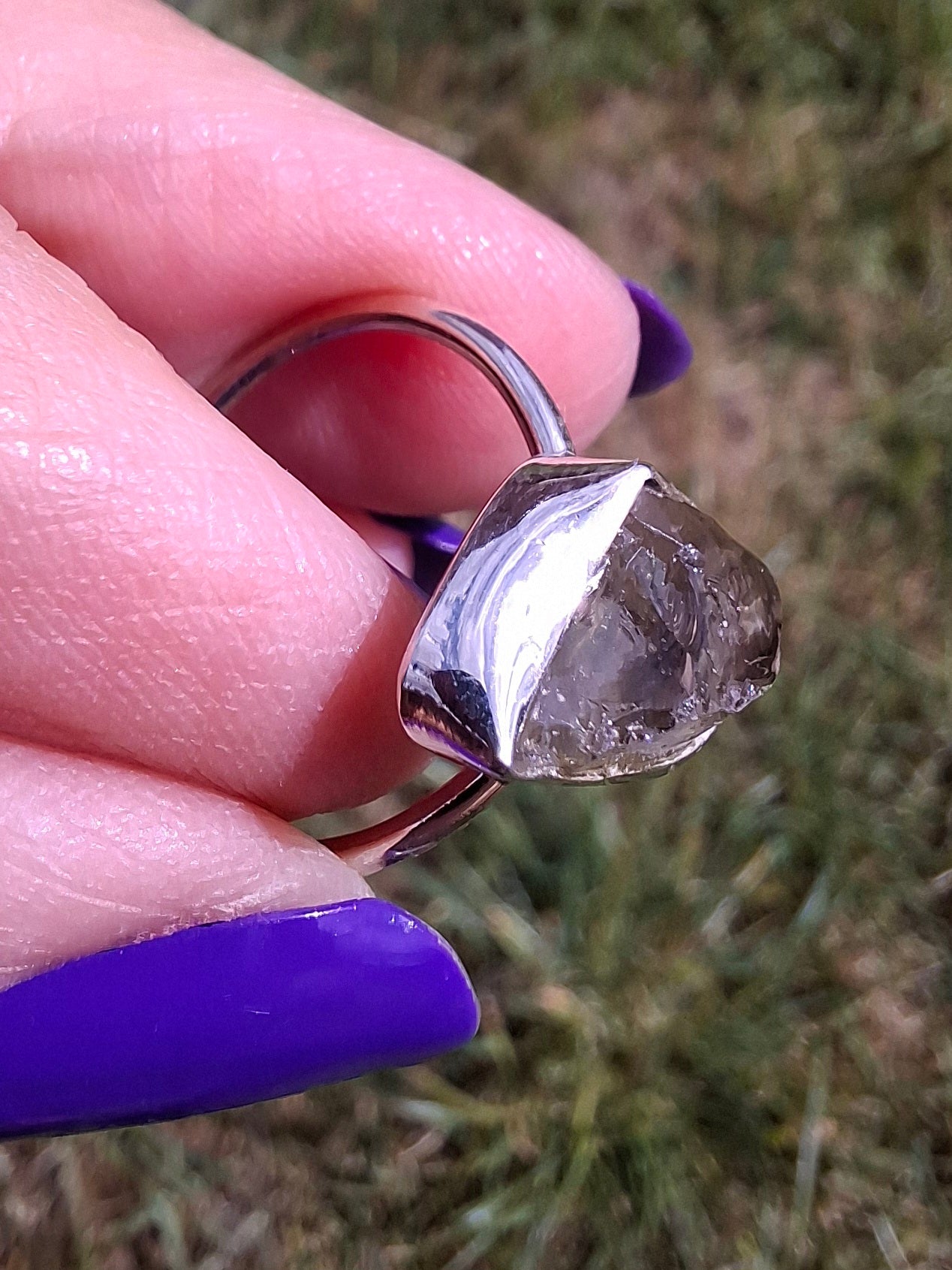 Libyan Desert Glass Ring, size large O, 925 Silver, Tektite (Ref: LR23)