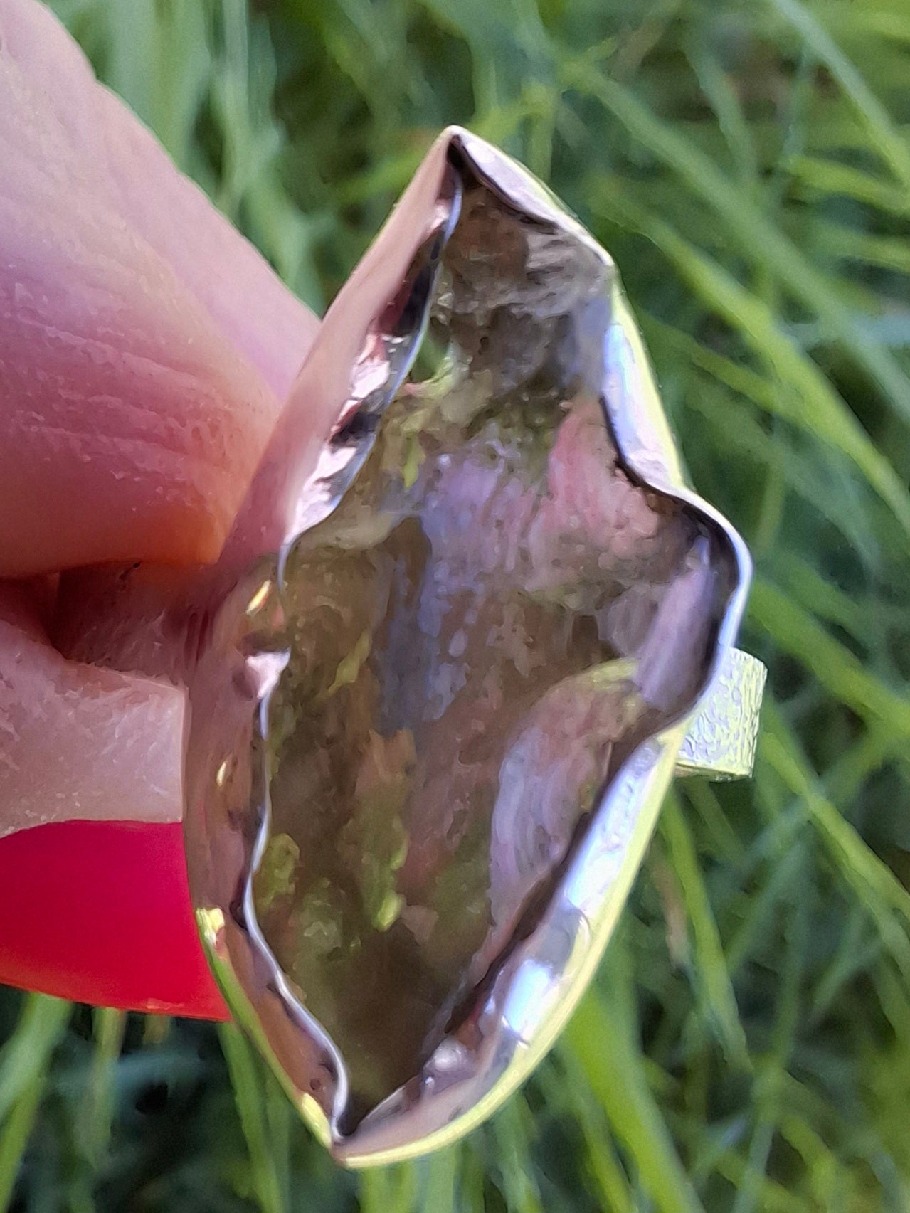 Moldavite Ring, size small U, 925 silver, Tektite (Ref: R321)