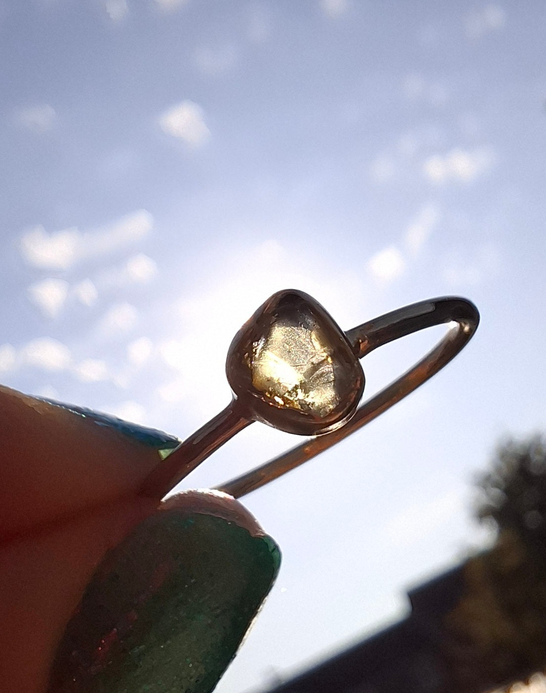 Moldavite Ring,14K GOLD Plated, size large O, Tektite (Ref: R344)