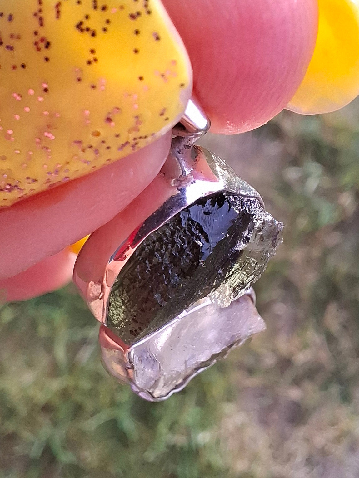 Moldavite & Libyan Desert Glass Pendant, 925 Silver, Tektite (Ref: MLP17)