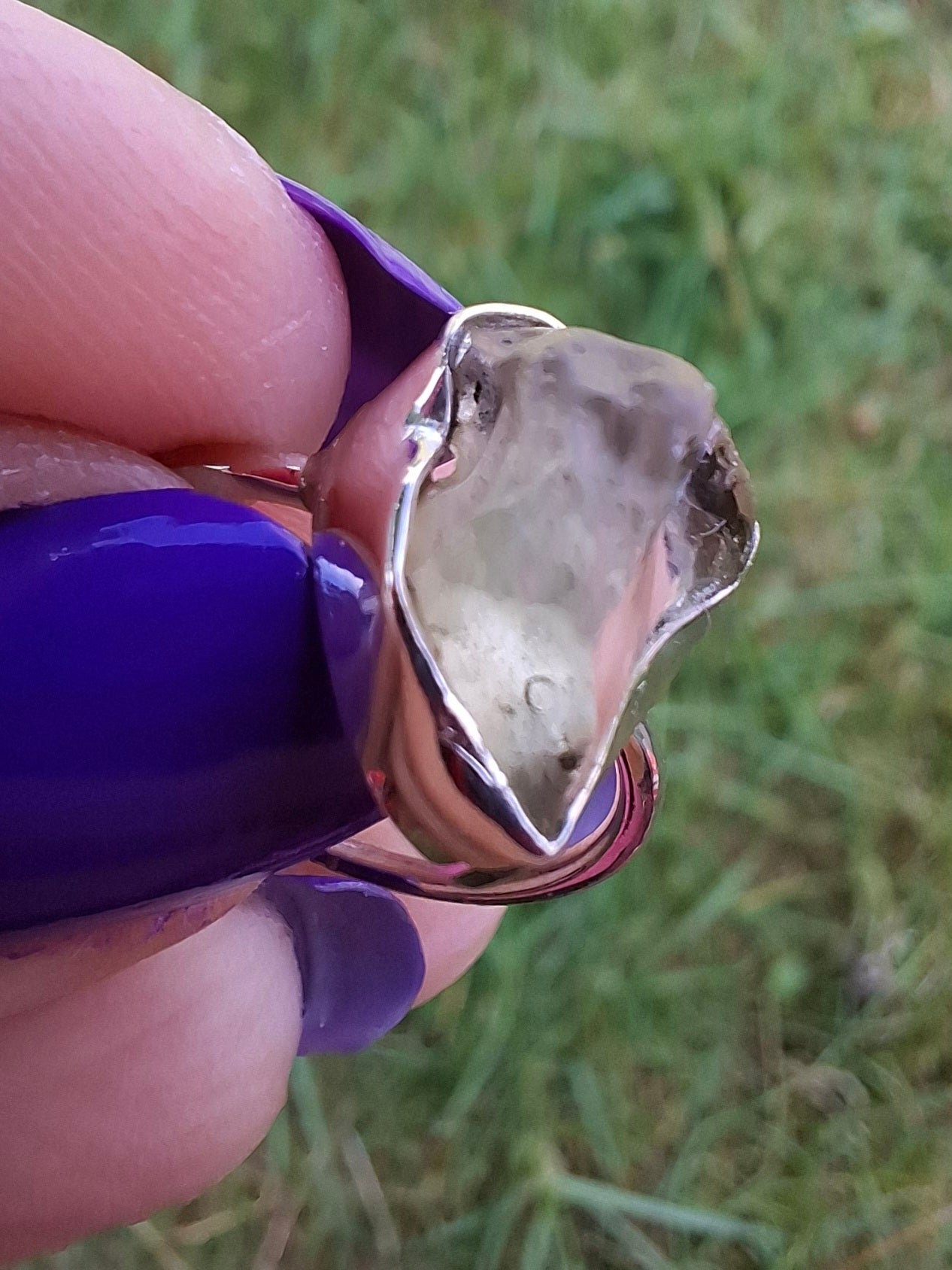 Libyan Desert Glass Ring, size large K, 925 Silver, Tektite (Ref: LR13)