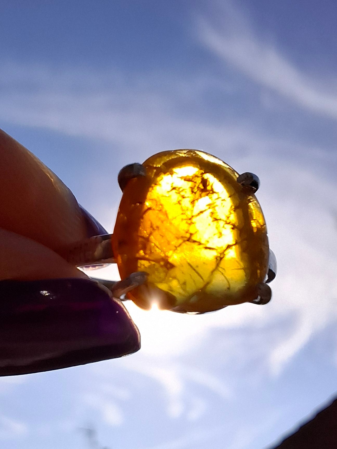 Baltic Amber Ring, size large Q, 925 Silver, Fossil (Ref: AR14)