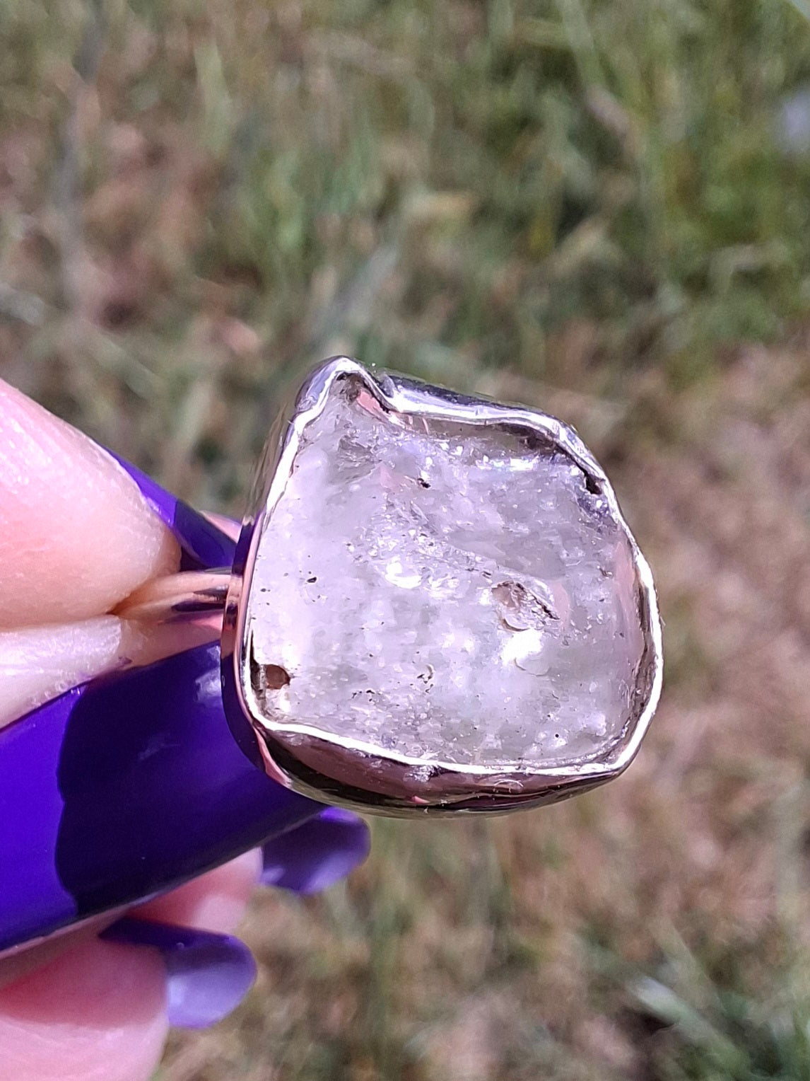 Libyan Desert Glass Ring, size P, 925 Silver, Tektite (Ref: LR27)
