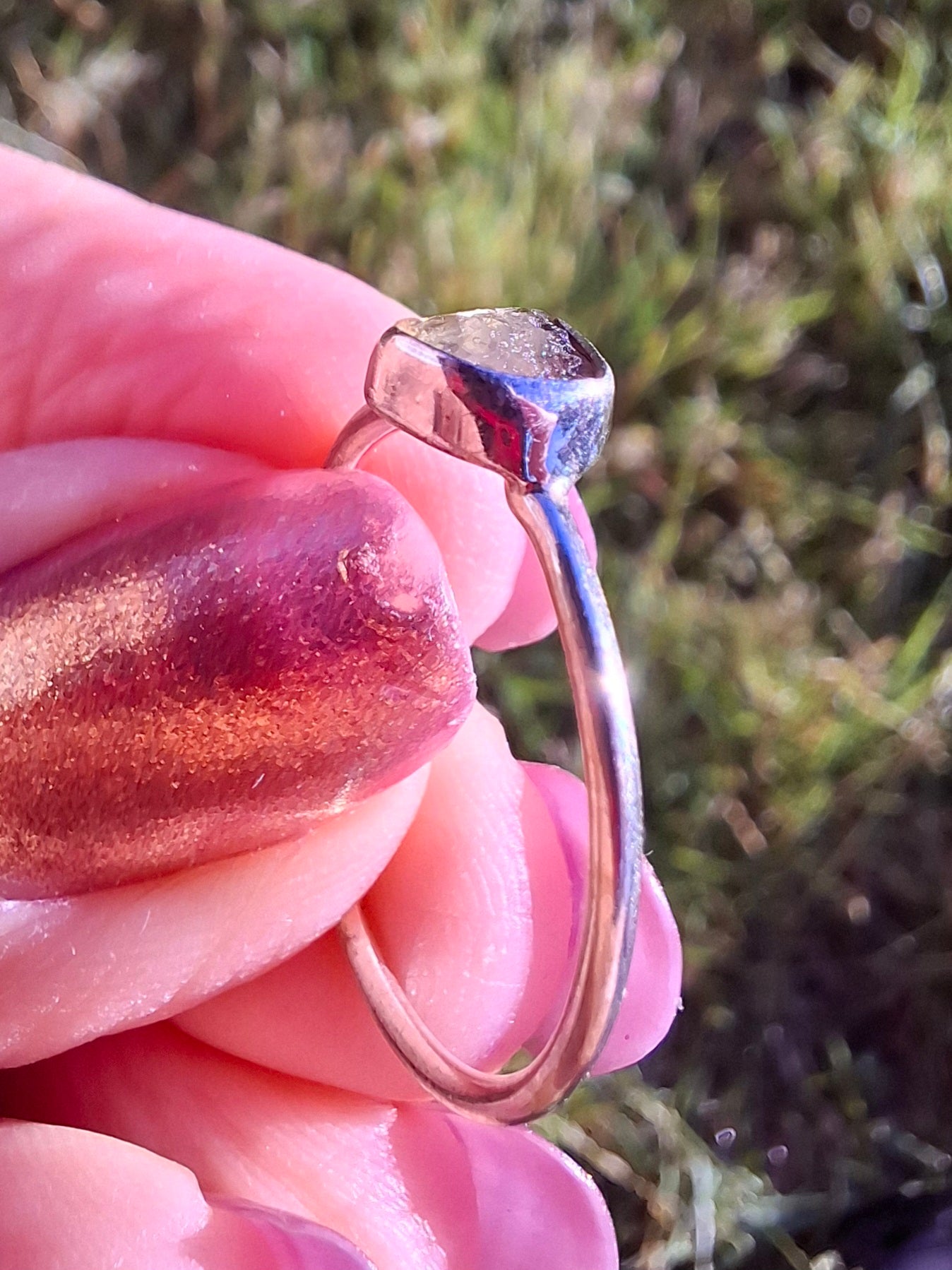Moldavite Ring, size small S, 925 Silver, Tektite (Ref: R68)