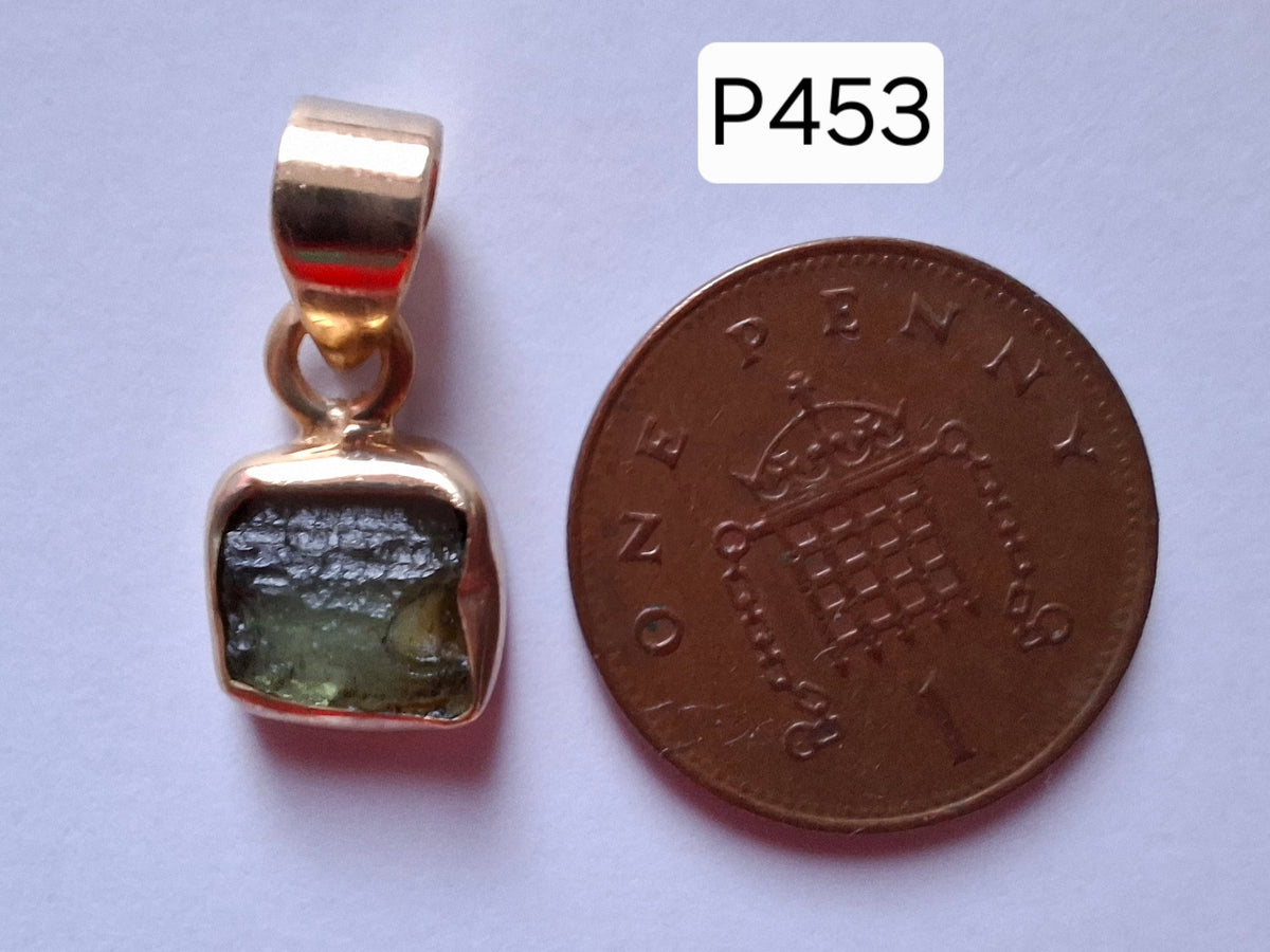 Moldavite Pendant, 14K GOLD Plated, Tektite (Ref: P453)