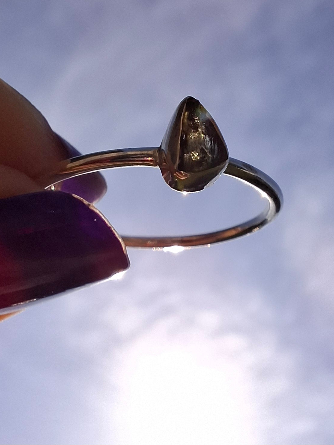 Moldavite Ring, size small T, 925 silver, Tektite (Ref: 56)