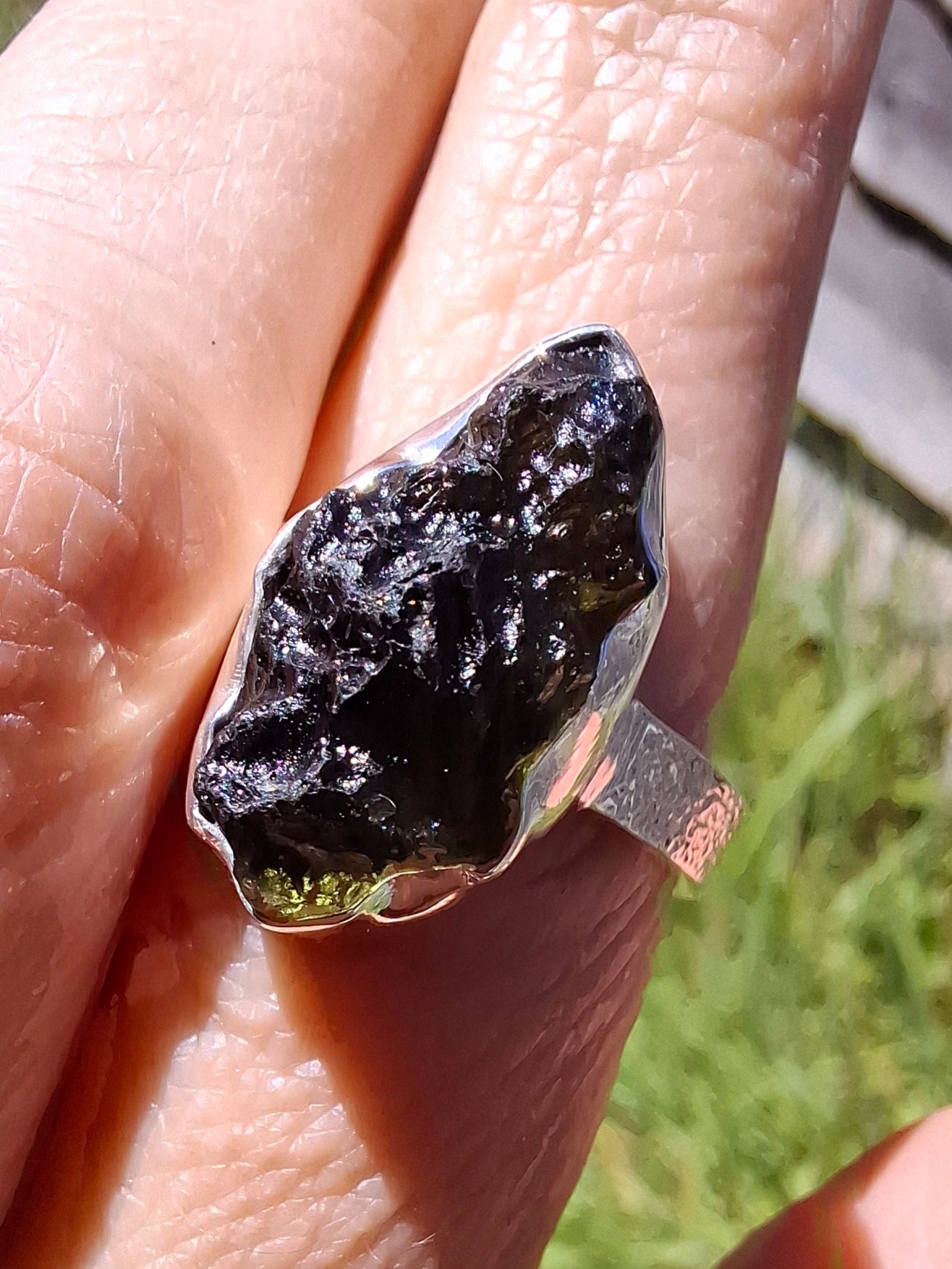 Moldavite Ring, size U, 925 Silver, Tektite (Ref: R325)