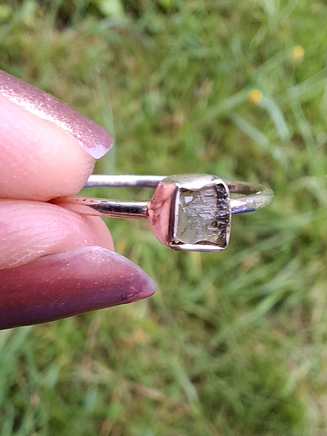 Moldavite Ring, size large R/small S, 925 Silver, Tektite (Ref: R65)
