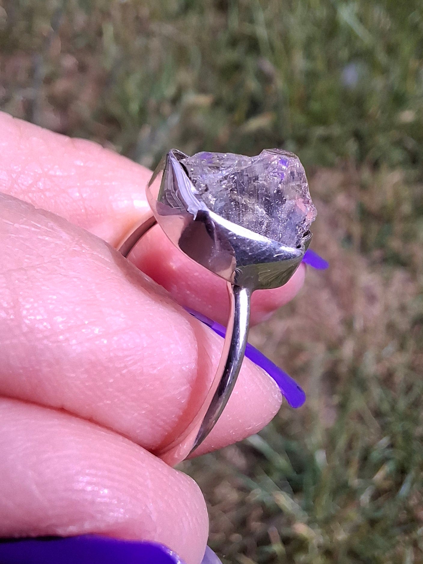 Libyan Desert Glass Ring, size large O, 925 Silver, Tektite (Ref: LR22)