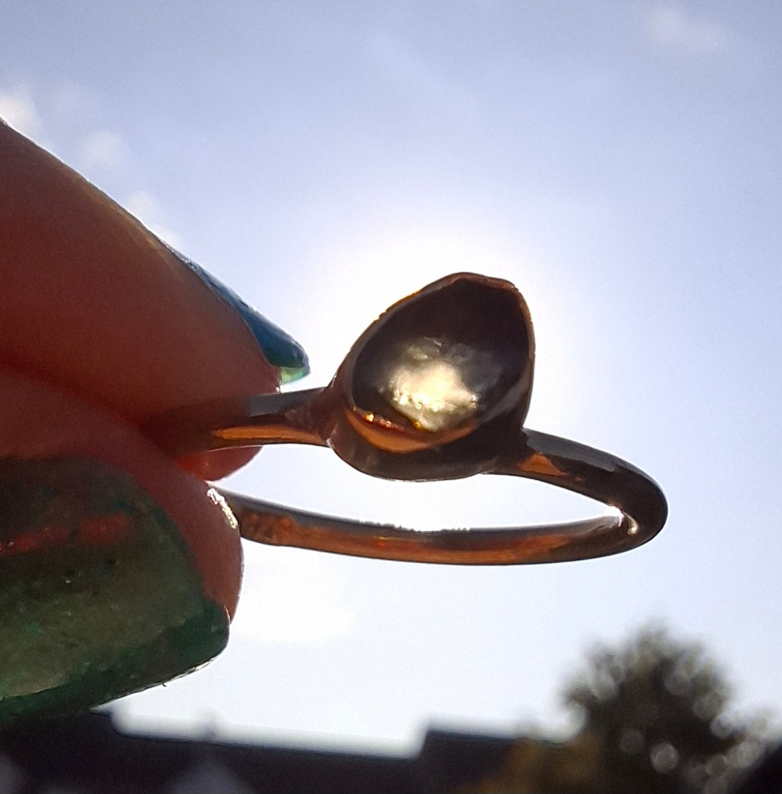 Moldavite Ring, 14K GOLD Plated, size large G / small H, Tektite (Ref: R334)