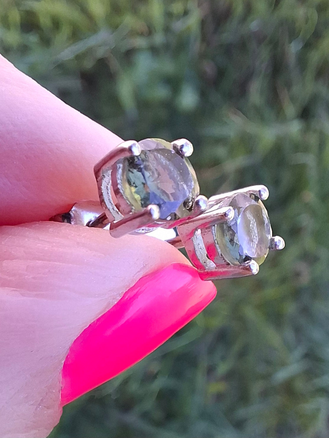 Moldavite (faceted) 5mm STUD EARRINGS, 925 Silver, Tektite (Pair16)