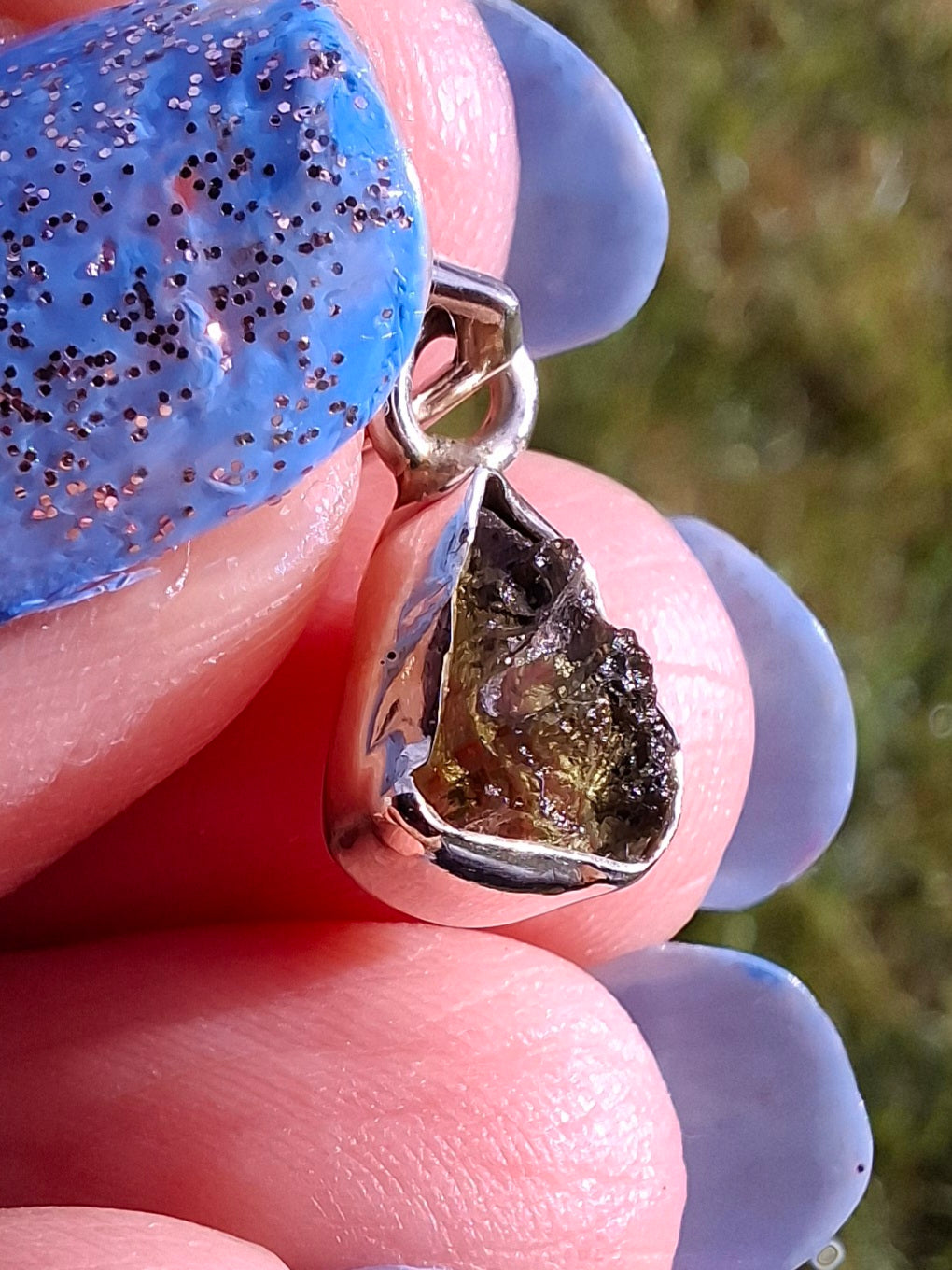 Moldavite Pendant, 925 Silver, Tektite (Ref: P37)