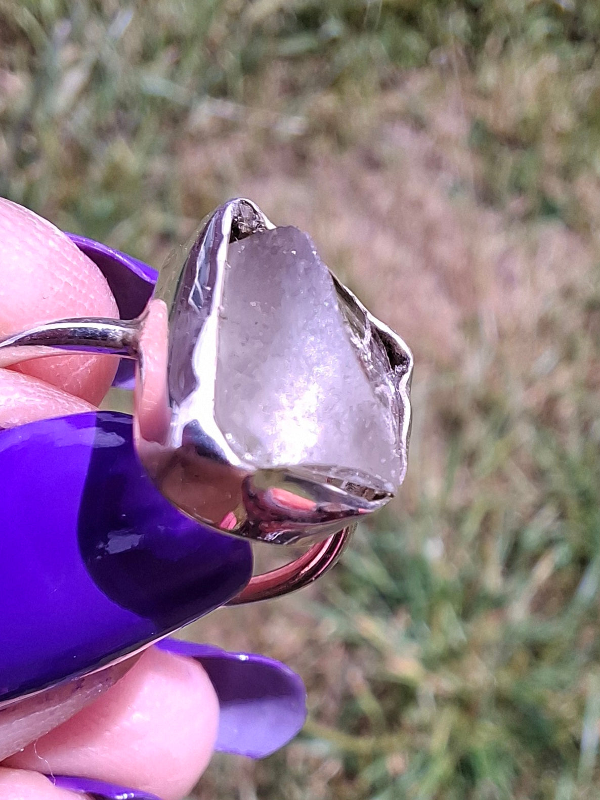 Libyan Desert Glass Ring, size small L, 925 Silver, Tektite (Ref: LR14)