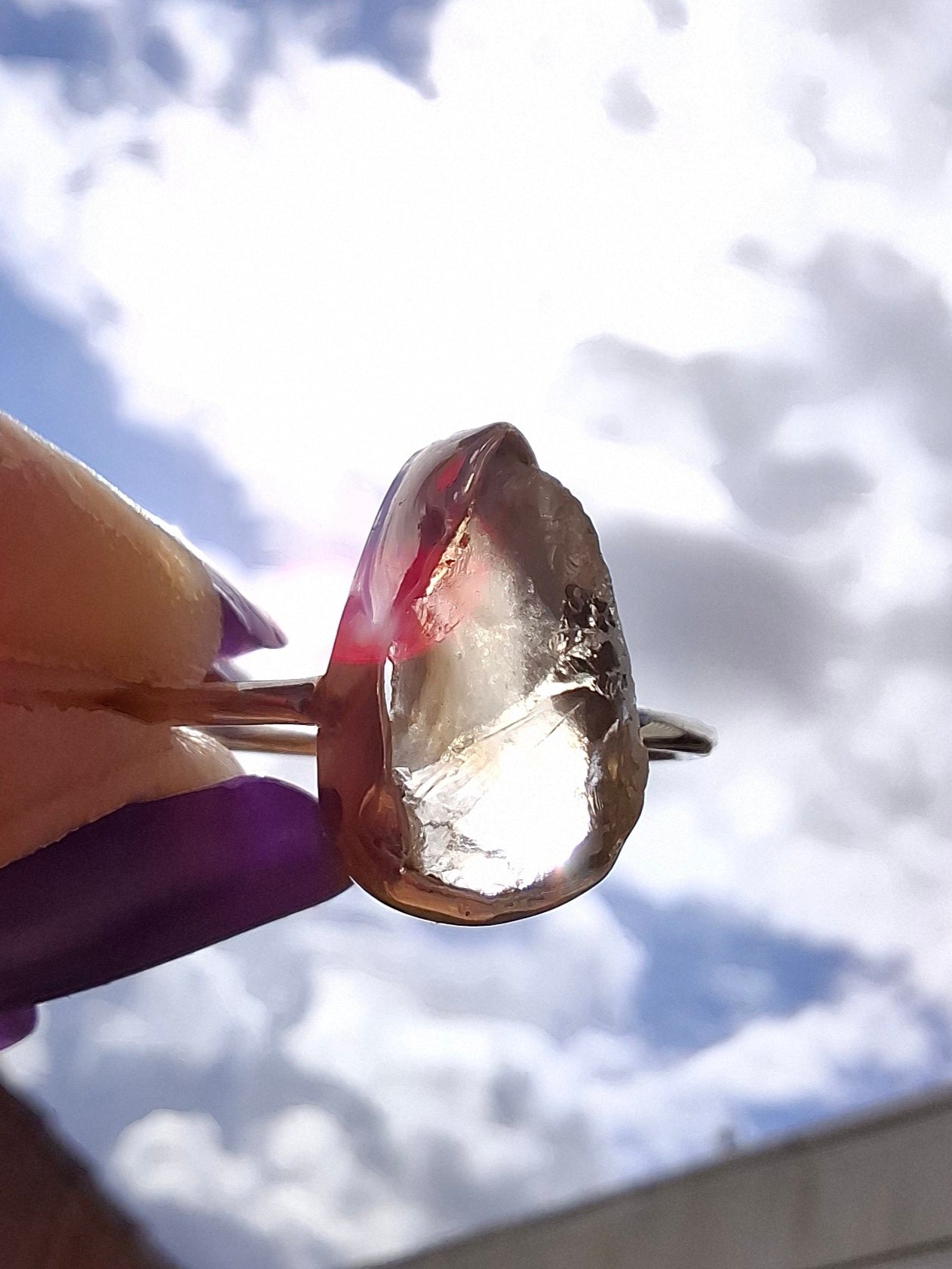 Libyan Desert Glass Ring, size large V, 925 Silver, Tektite (Ref: LR57)