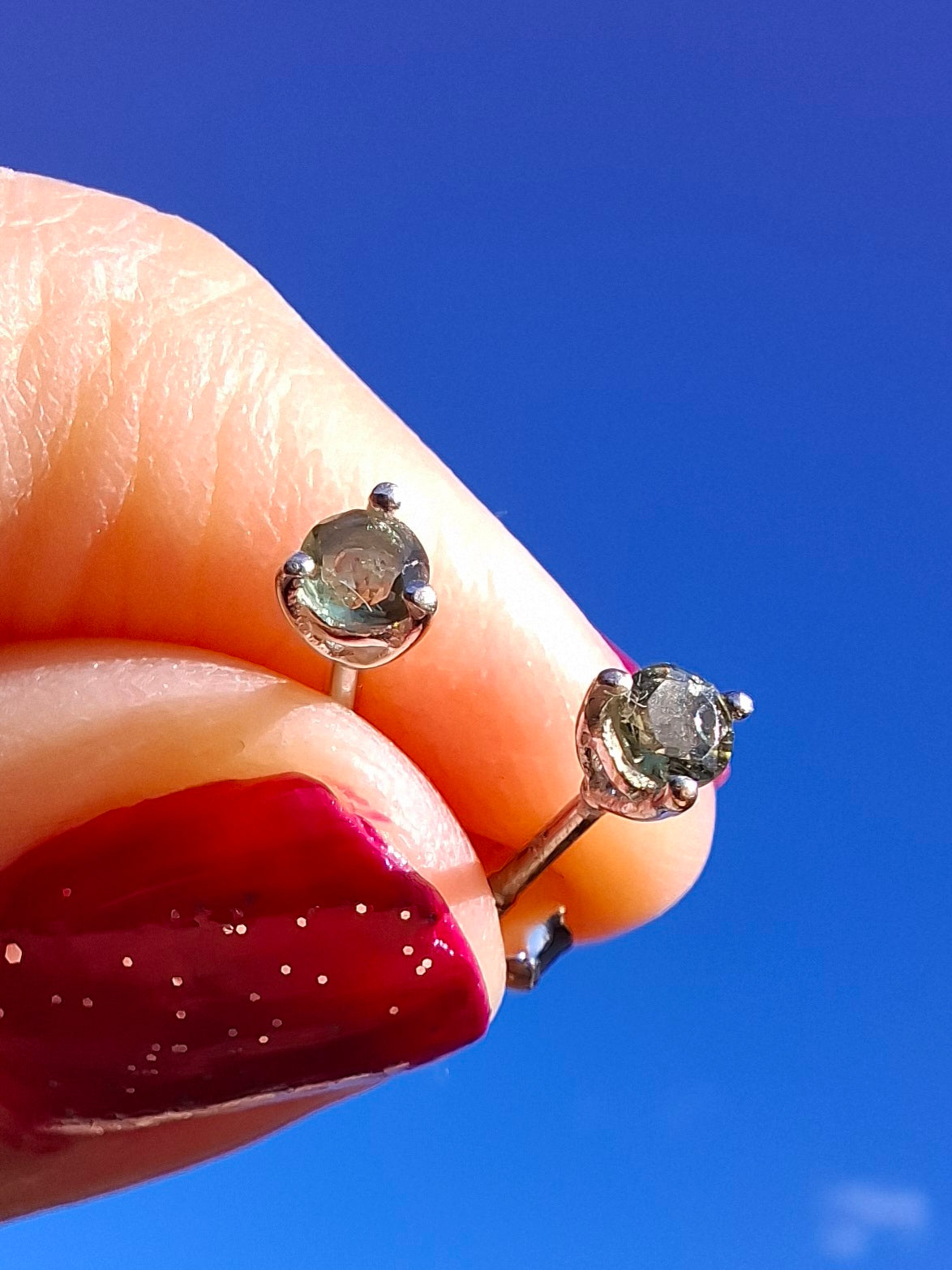 Moldavite (Faceted) 3mm Stud Earrings, 925 Silver (Ref: Pair61)
