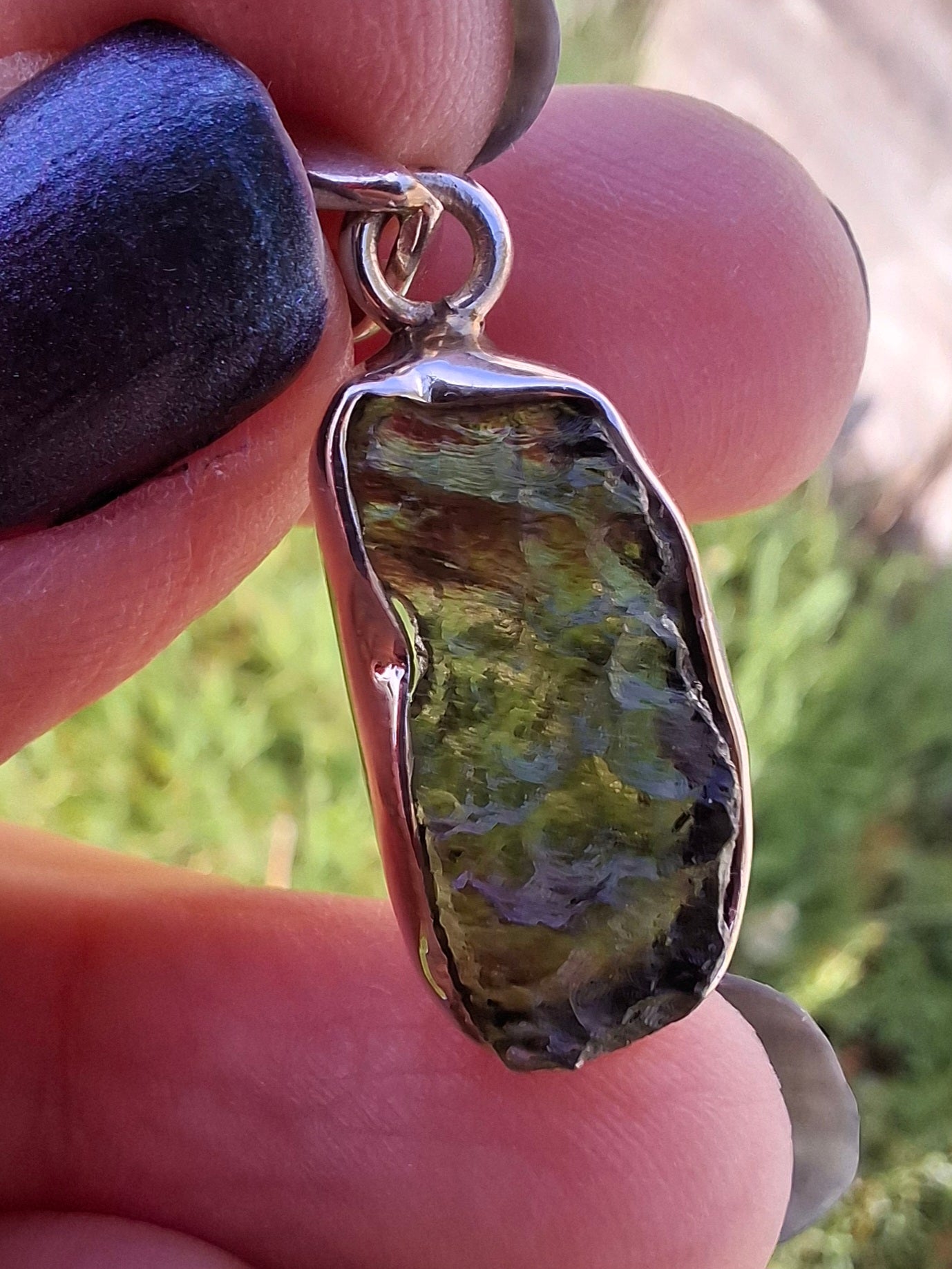 Moldavite Pendant, 925 Silver, Tektite (Ref: P16)