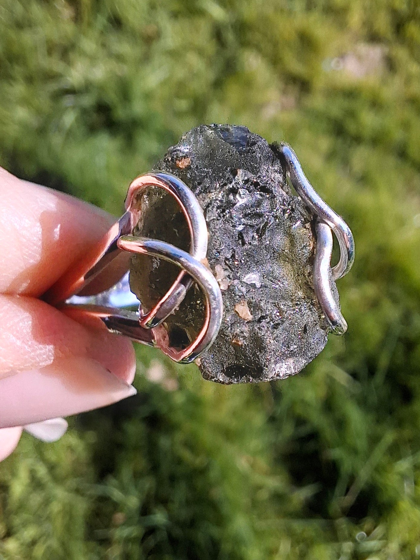 Moldavite Ring, size Y, 925 Silver, Tektite (Ref: R17)