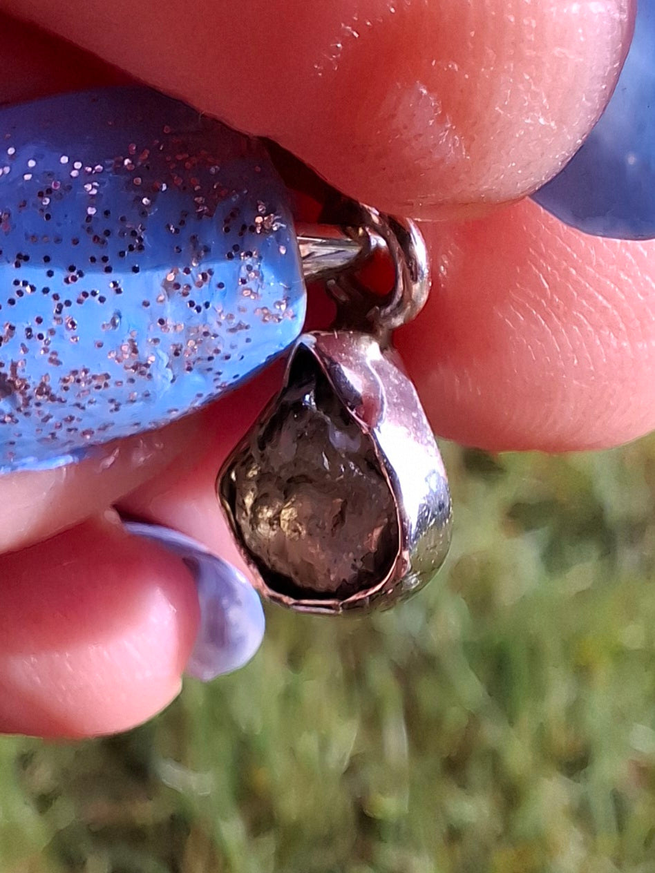 Moldavite Pendant, 925 Silver, Tektite (Ref: P63)
