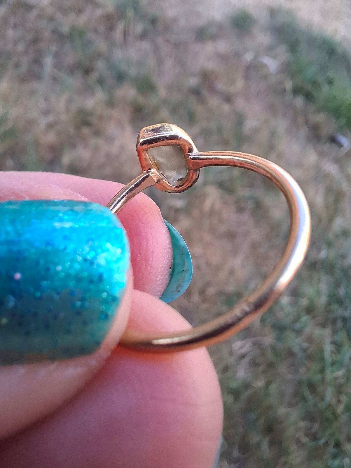 Moldavite Ring, 14K GOLD Plated, size small L, Tektite (Ref: R342)