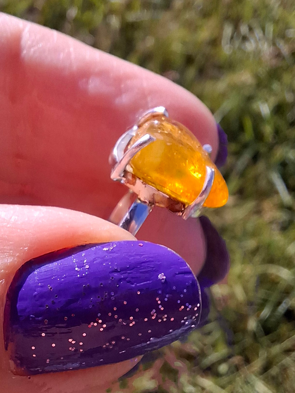 Baltic Amber Ring, size large M, 925 Silver, Fossil (Ref: AR6)