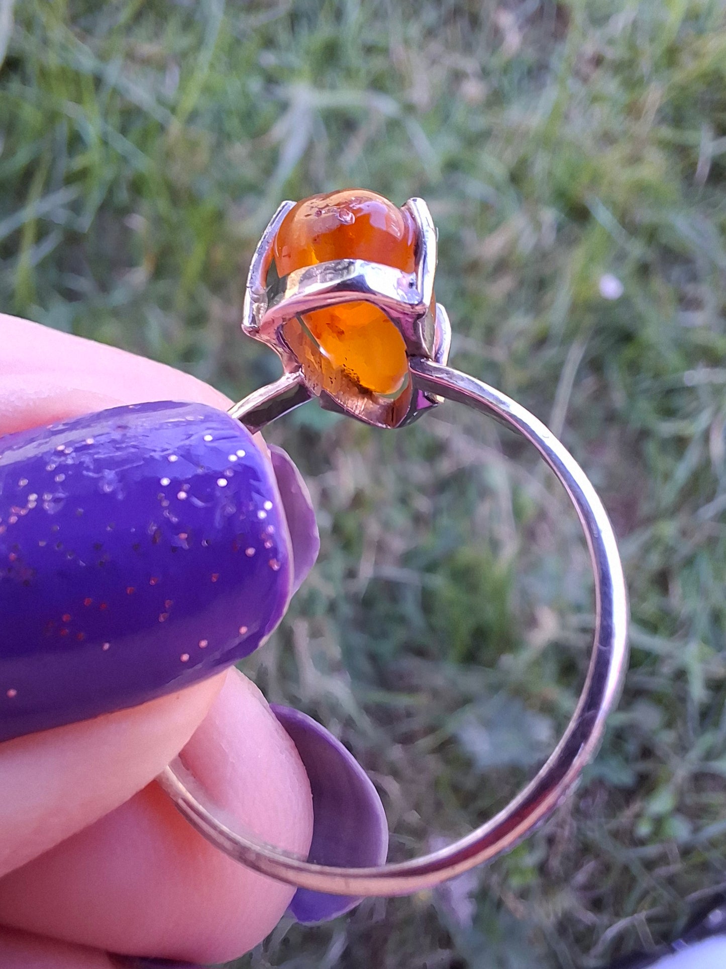 Baltic Amber Ring, size large V, 925 Silver, Fossil (Ref: AR23)