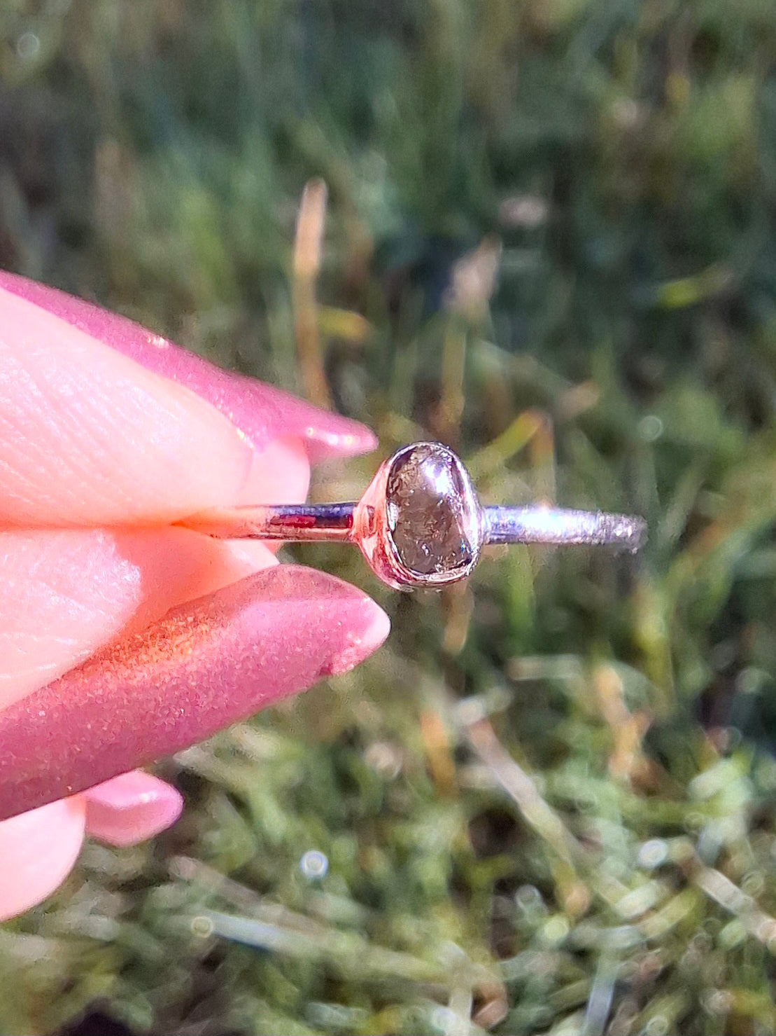 Moldavite Ring, size small P, 925 Silver, Tektite (Ref: R42)