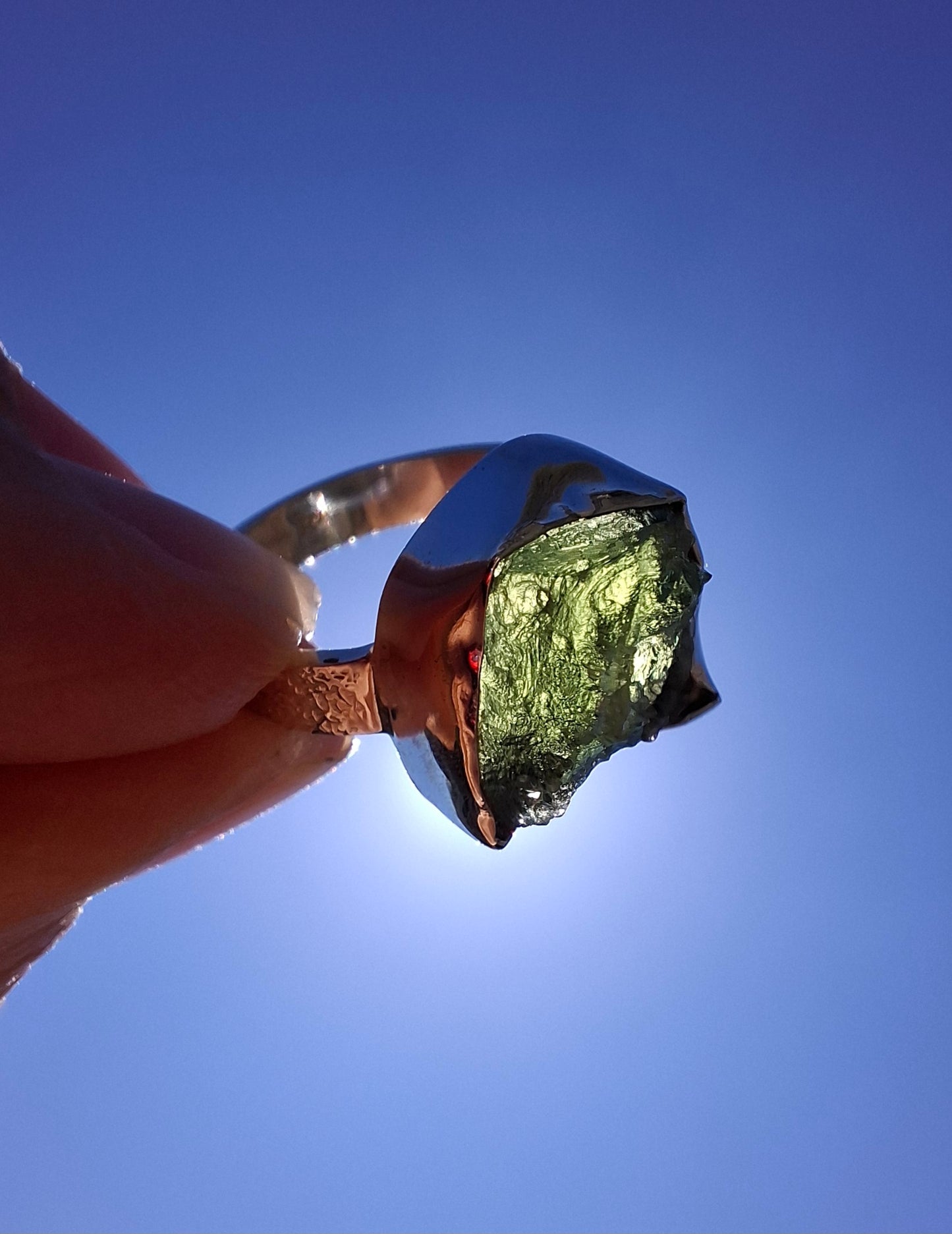 Moldavite Ring, size K, 925 Silver, Tektite (Ref: R302)