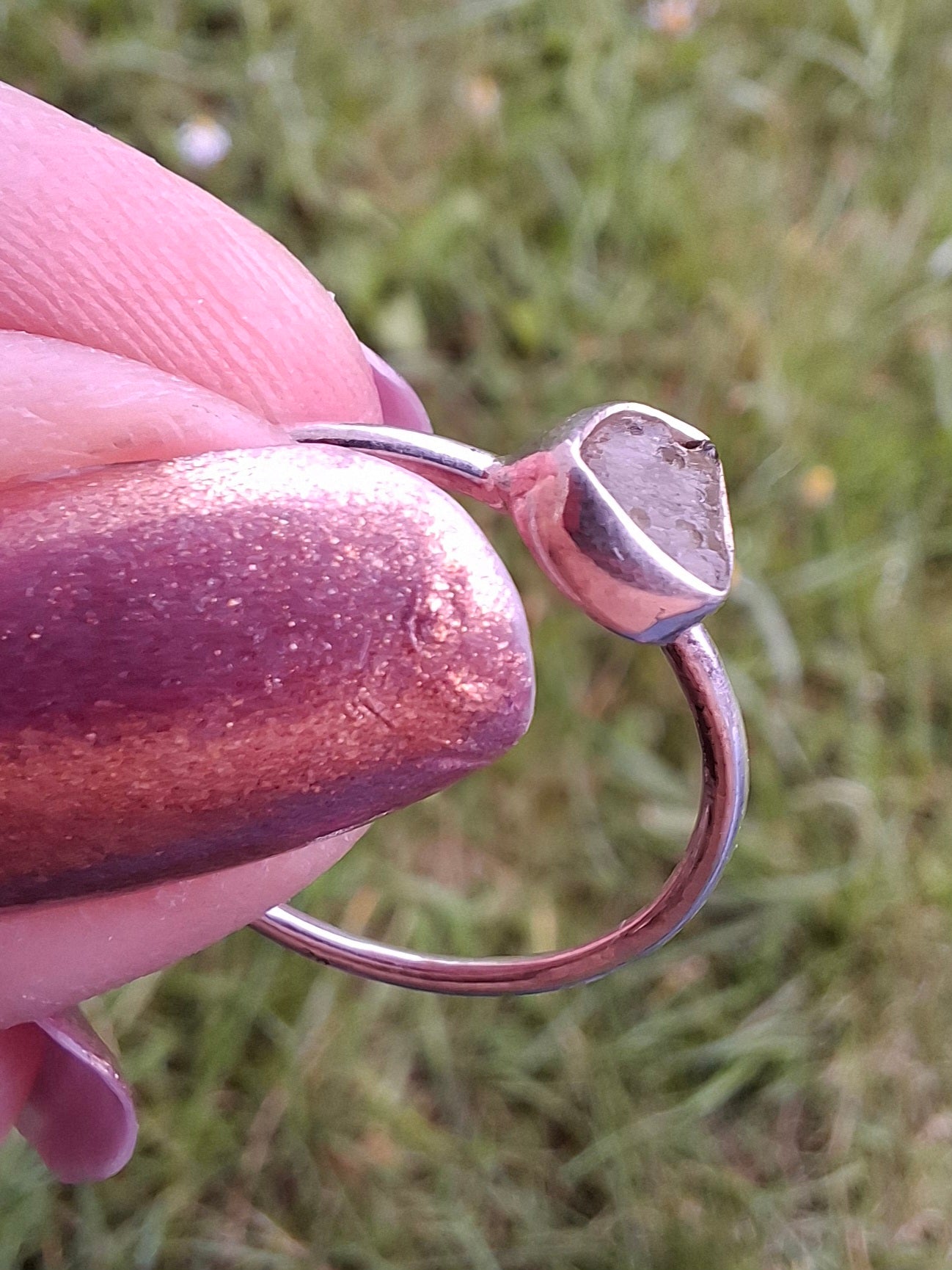 Moldavite Ring, size small S, 925 Silver, Tektite (Ref: R68)