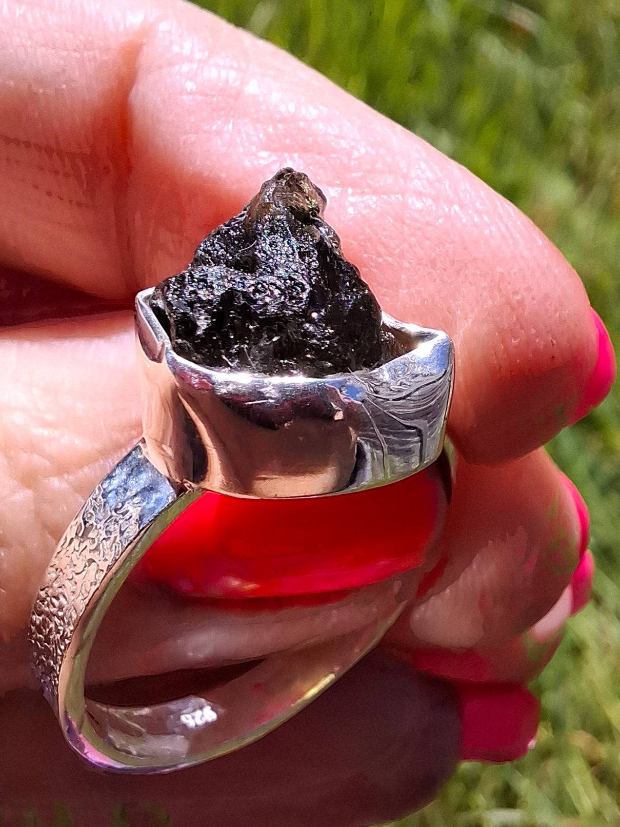 Moldavite Ring, size V, 925 Silver, Tektite (Ref: R326)