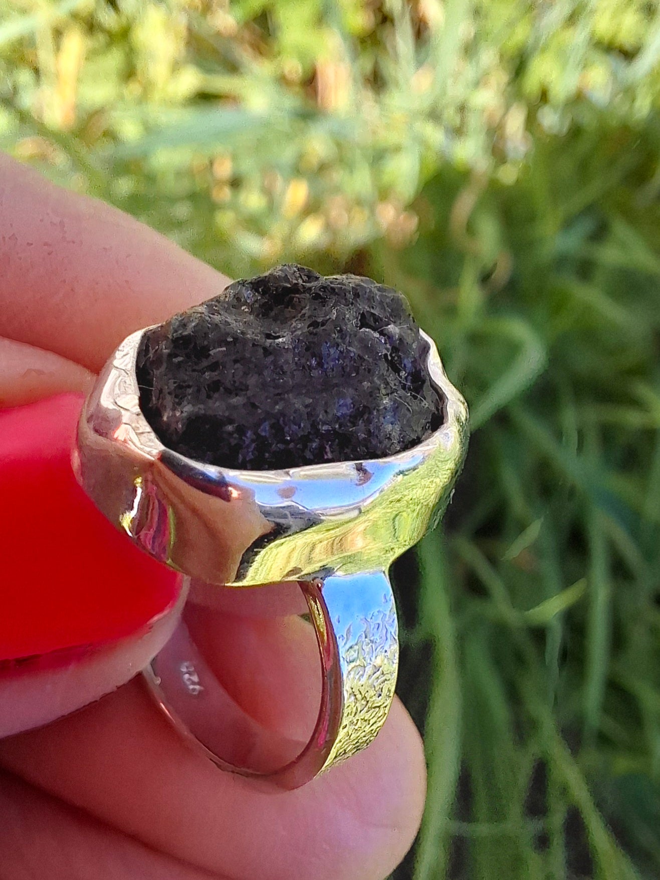 Moldavite Ring, size I, 925 Silver, Tektite (Ref: R296)