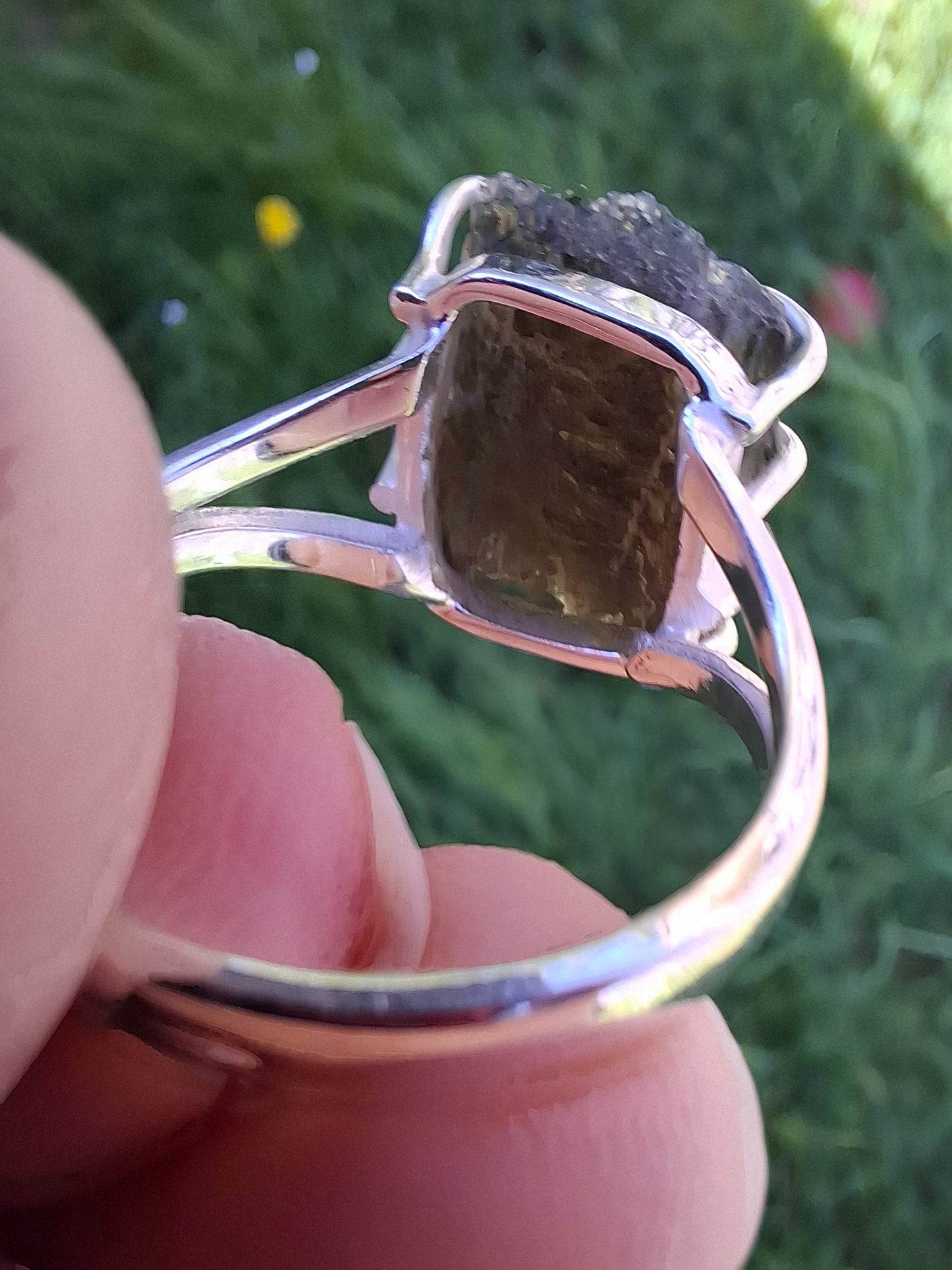 Moldavite Ring, size U, 925 Silver, Tektite (Ref: R14)
