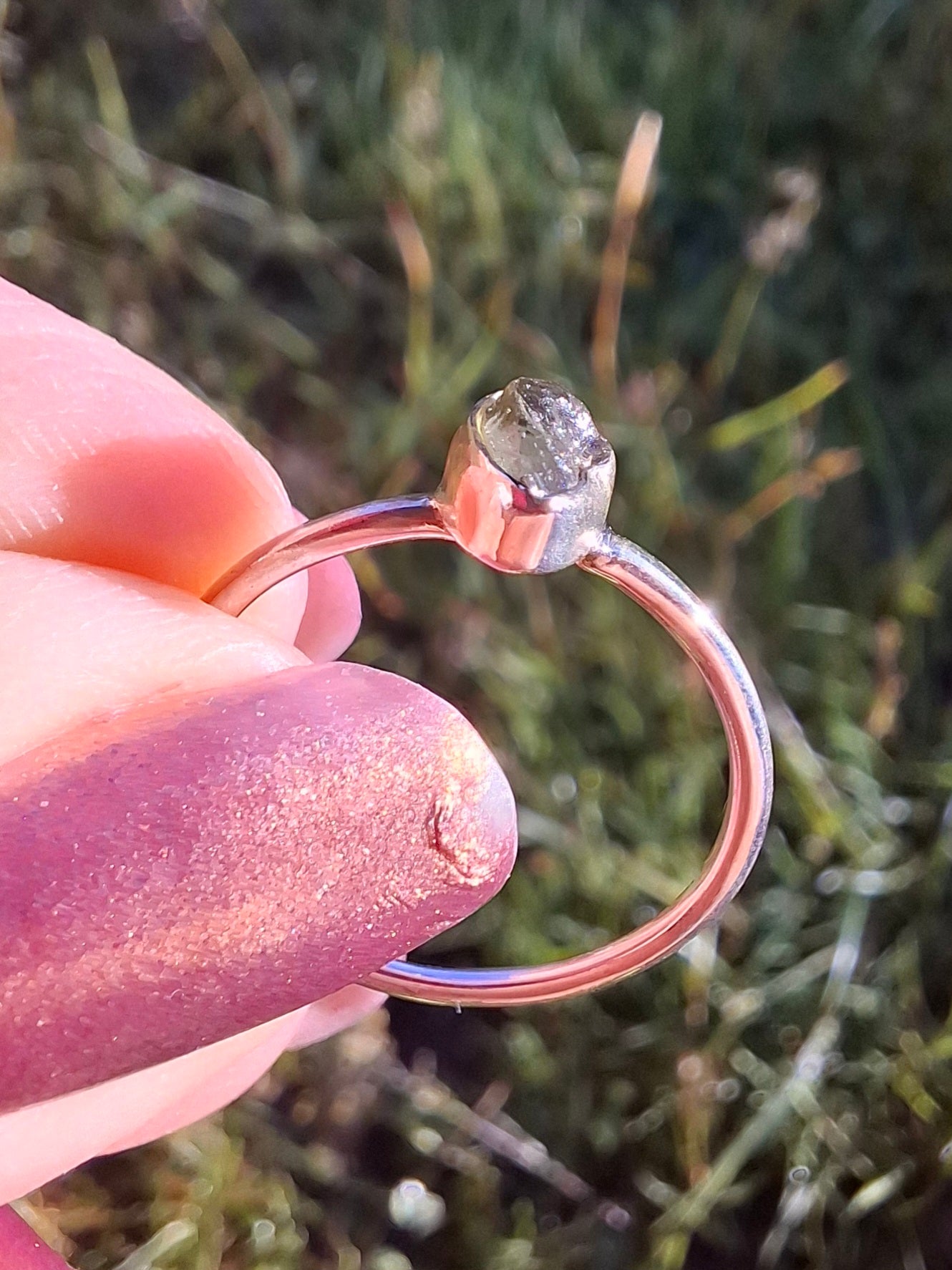 Moldavite Ring, size large M, 925 Silver, Tektite (Ref: R51)