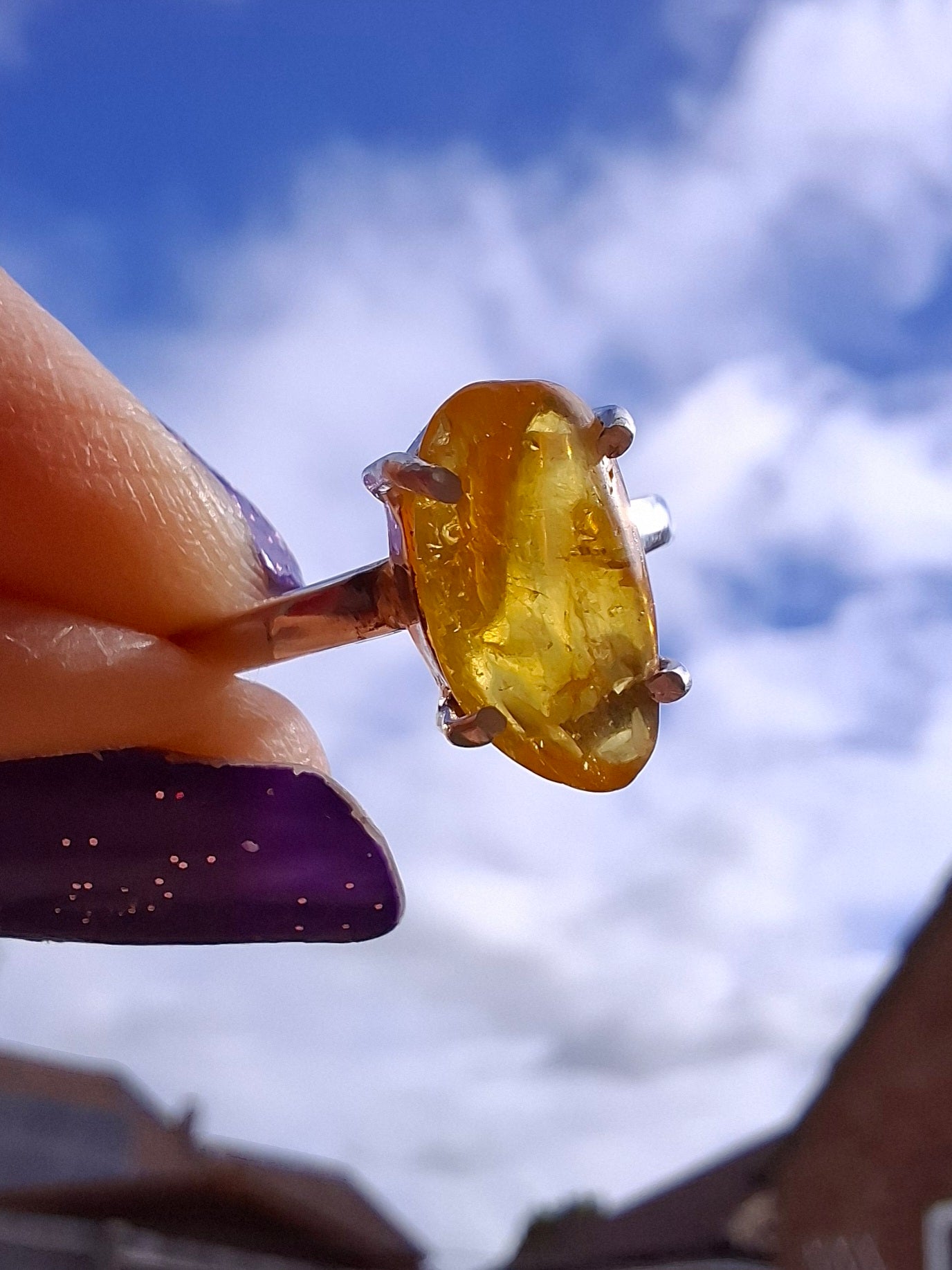 Baltic Amber Ring, size O, 925 Silver, Fossil (Ref: AR11)