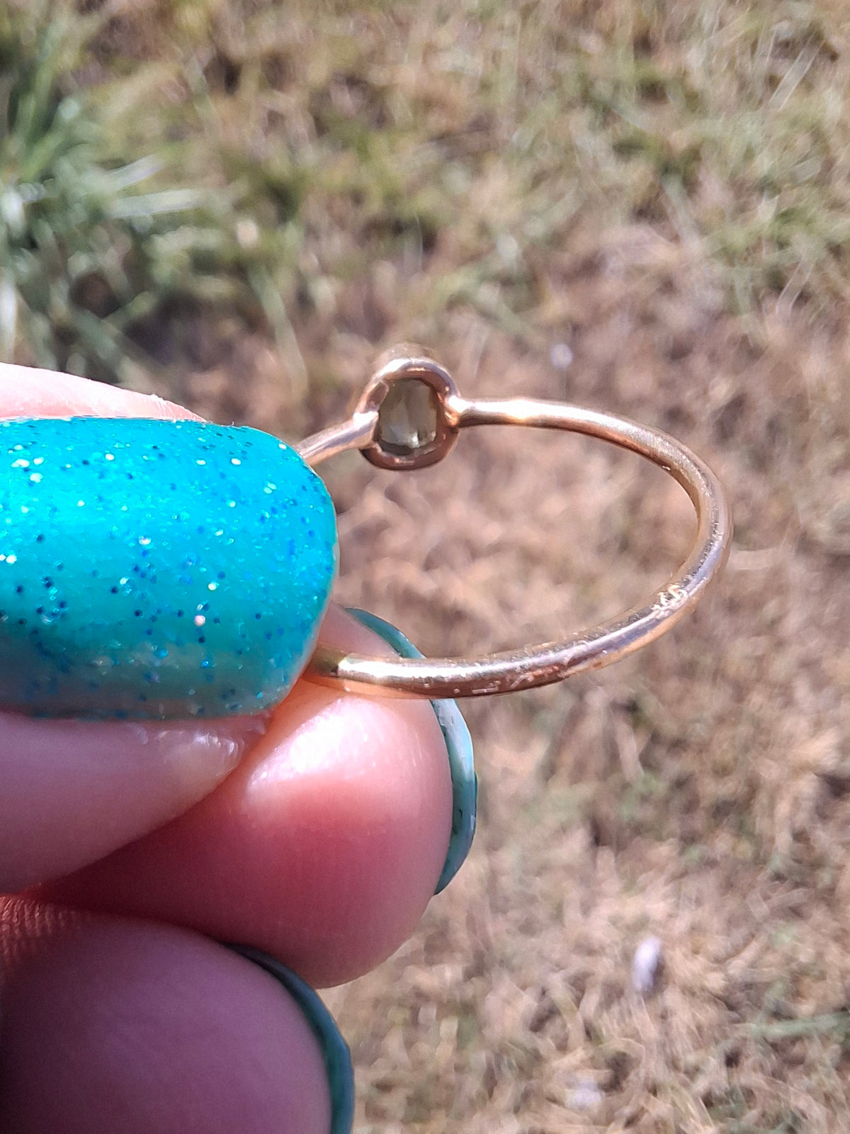 Moldavite Ring,14K GOLD Plated, size large O, Tektite (Ref: R344)